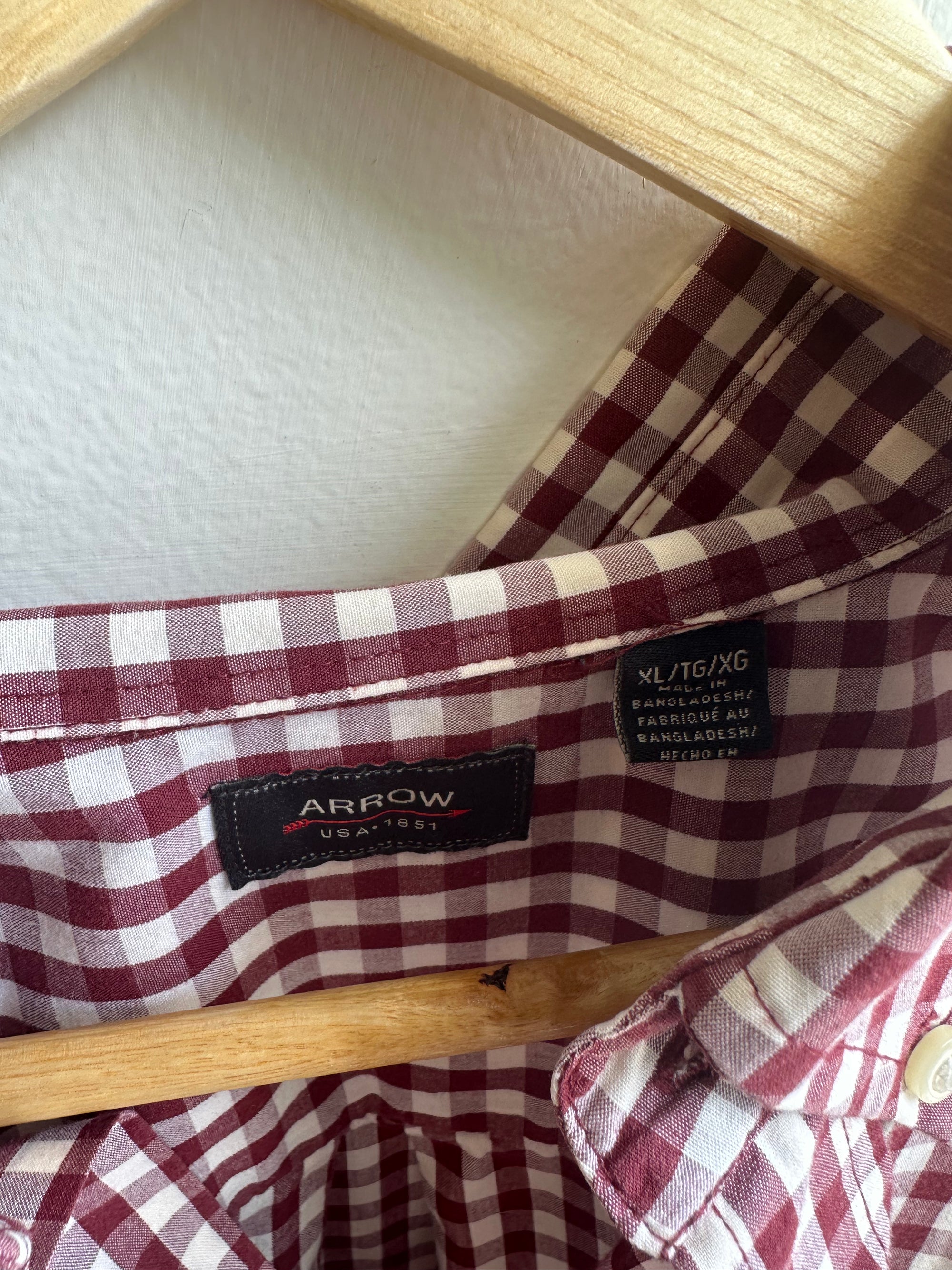 Vintage Arrow Button-Down Shirt – Wine Gingham Classic | Size XL