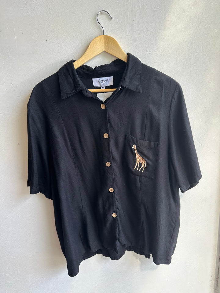 Vintage Giraffe Pocket Button-Up – Safari Cool | Size 14