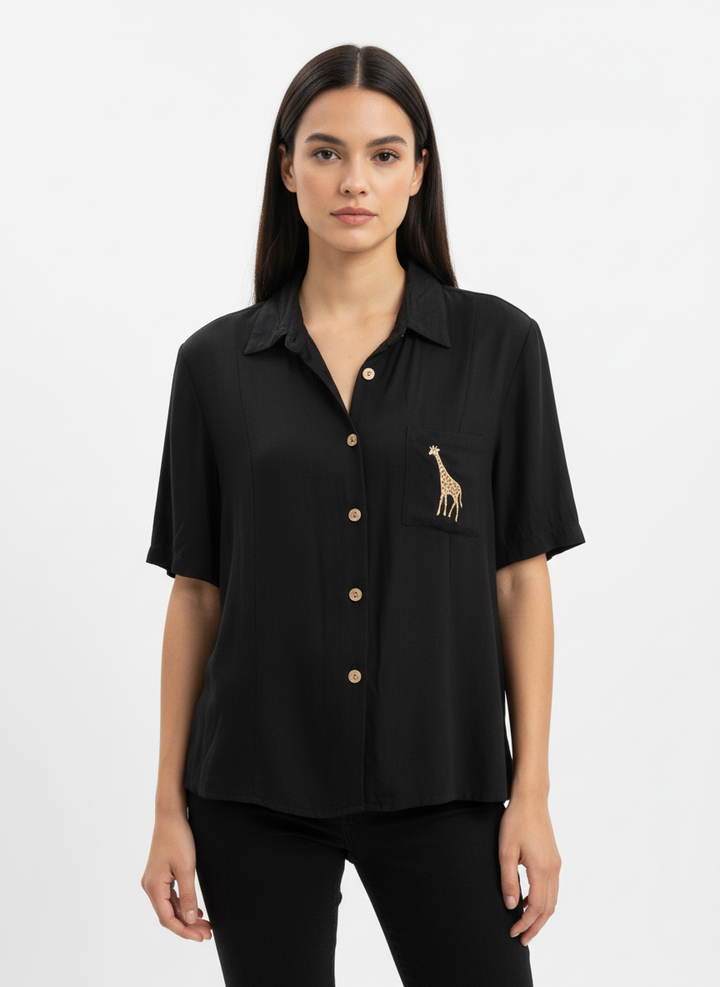 Vintage Giraffe Pocket Button-Up – Safari Cool | Size 14