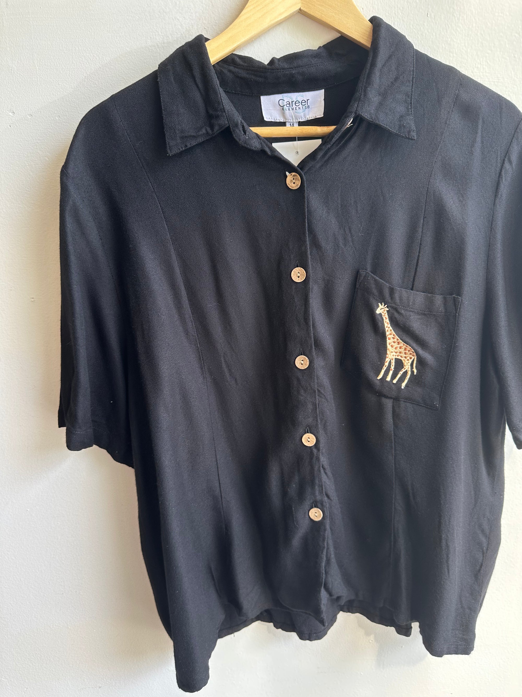 Vintage Giraffe Pocket Button-Up – Safari Cool | Size 14