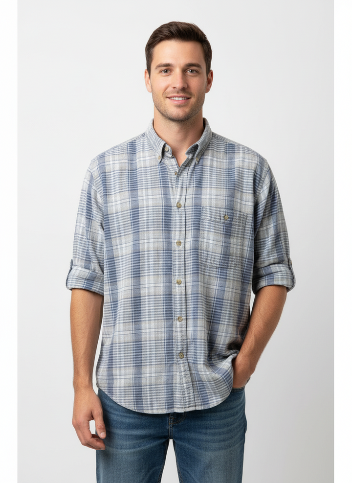 Vintage Northwood Outfitters Plaid Shirt – Misty Blue Fade | Size XL