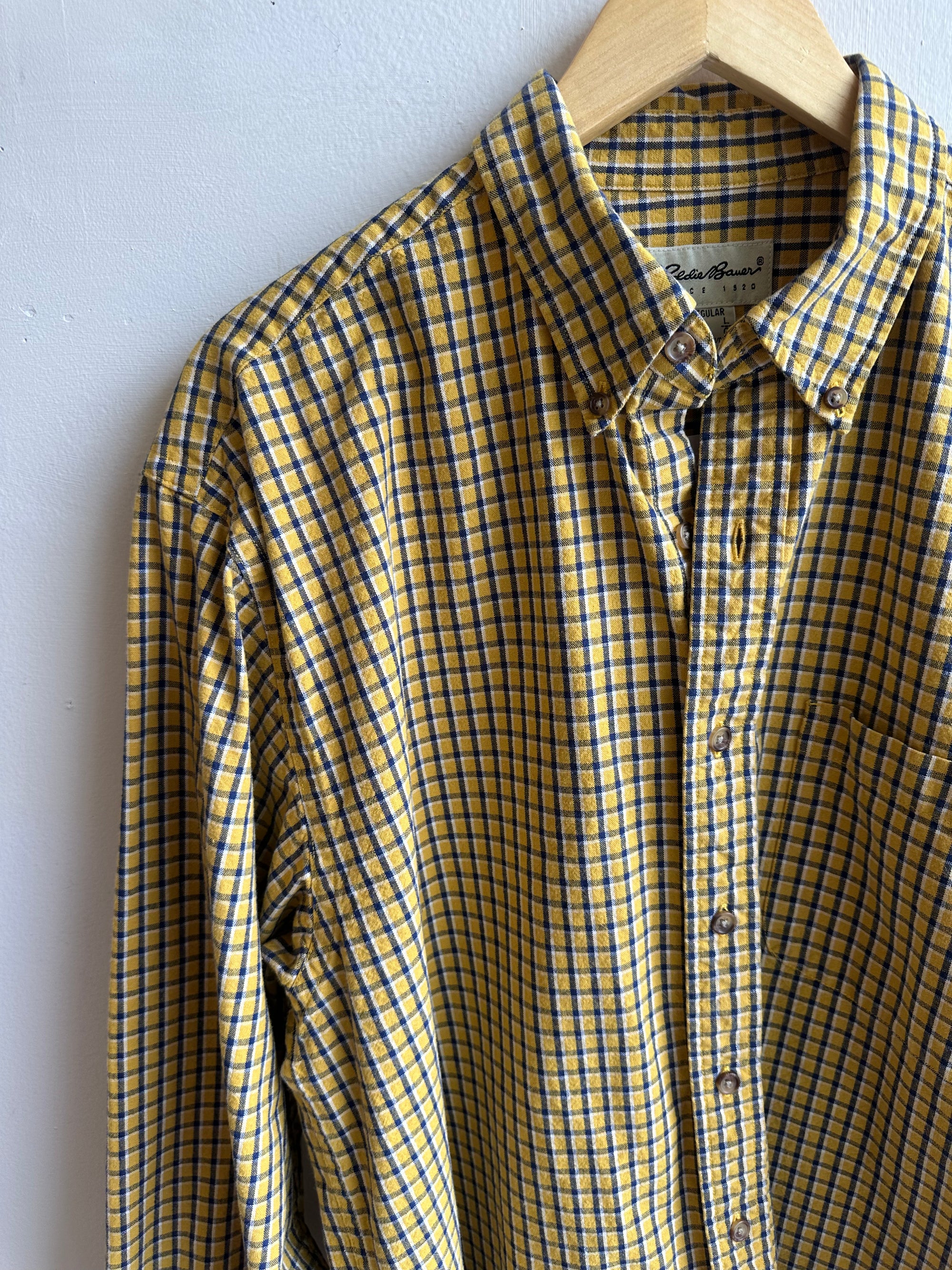 Vintage Eddie Bauer Button-Down – Mustard Grid Plaid | Size Large