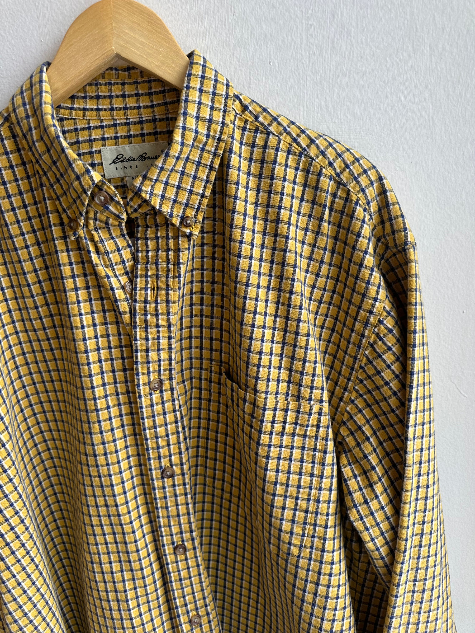 Vintage Eddie Bauer Button-Down – Mustard Grid Plaid | Size Large