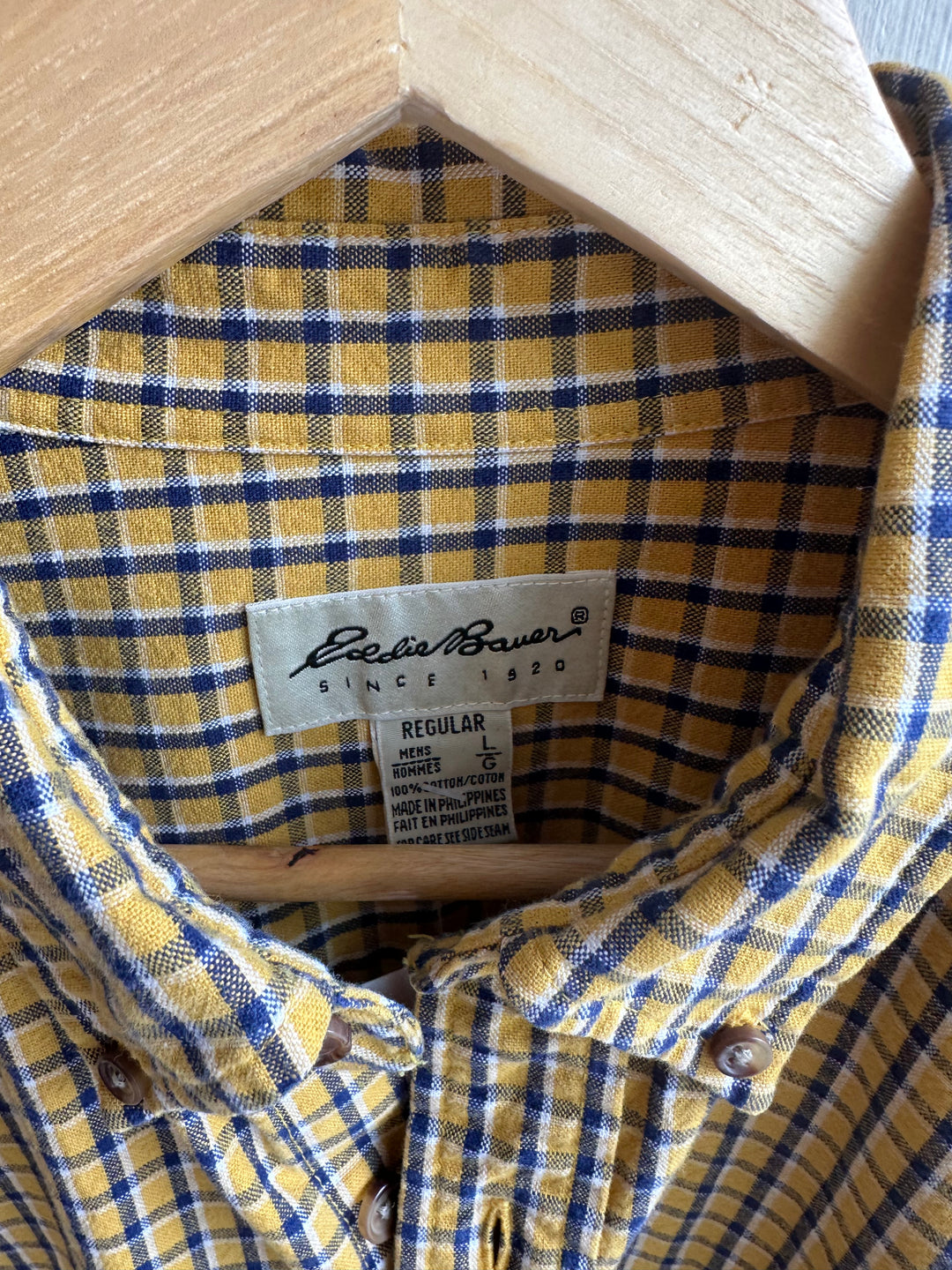 Vintage Eddie Bauer Button-Down – Mustard Grid Plaid | Size Large