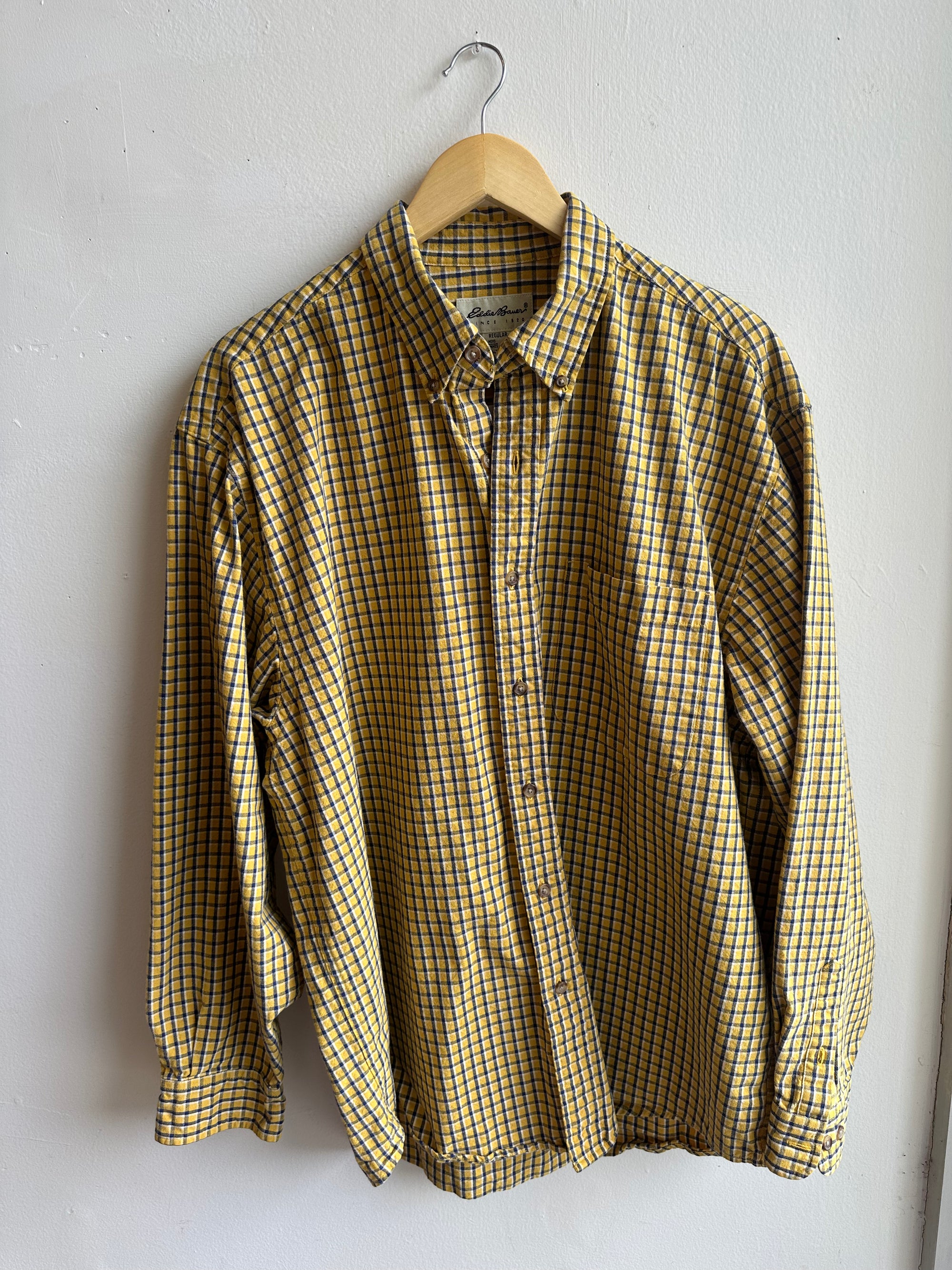 Vintage Eddie Bauer Button-Down – Mustard Grid Plaid | Size Large