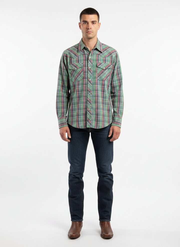 Vintage Bronco Plaid Western Snap Shirt | Size Large