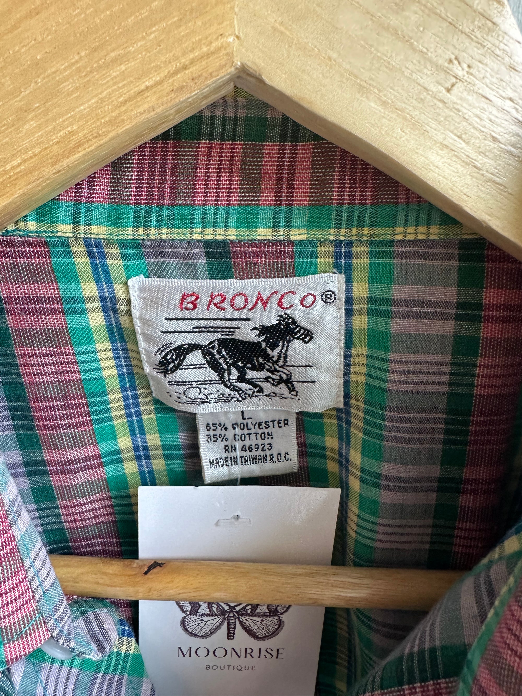 Vintage Bronco Plaid Western Snap Shirt | Size Large