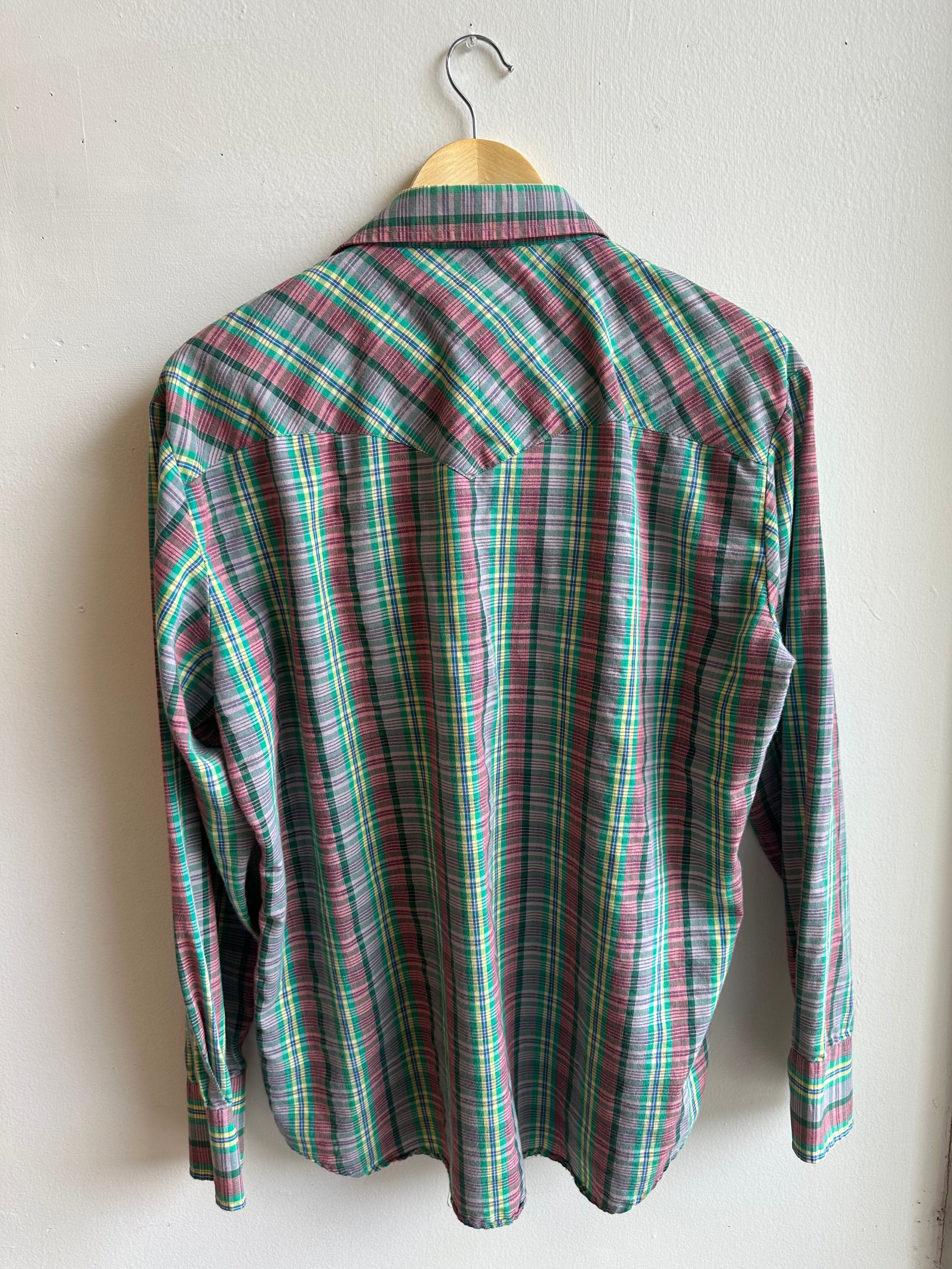Vintage Bronco Plaid Western Snap Shirt | Size Large