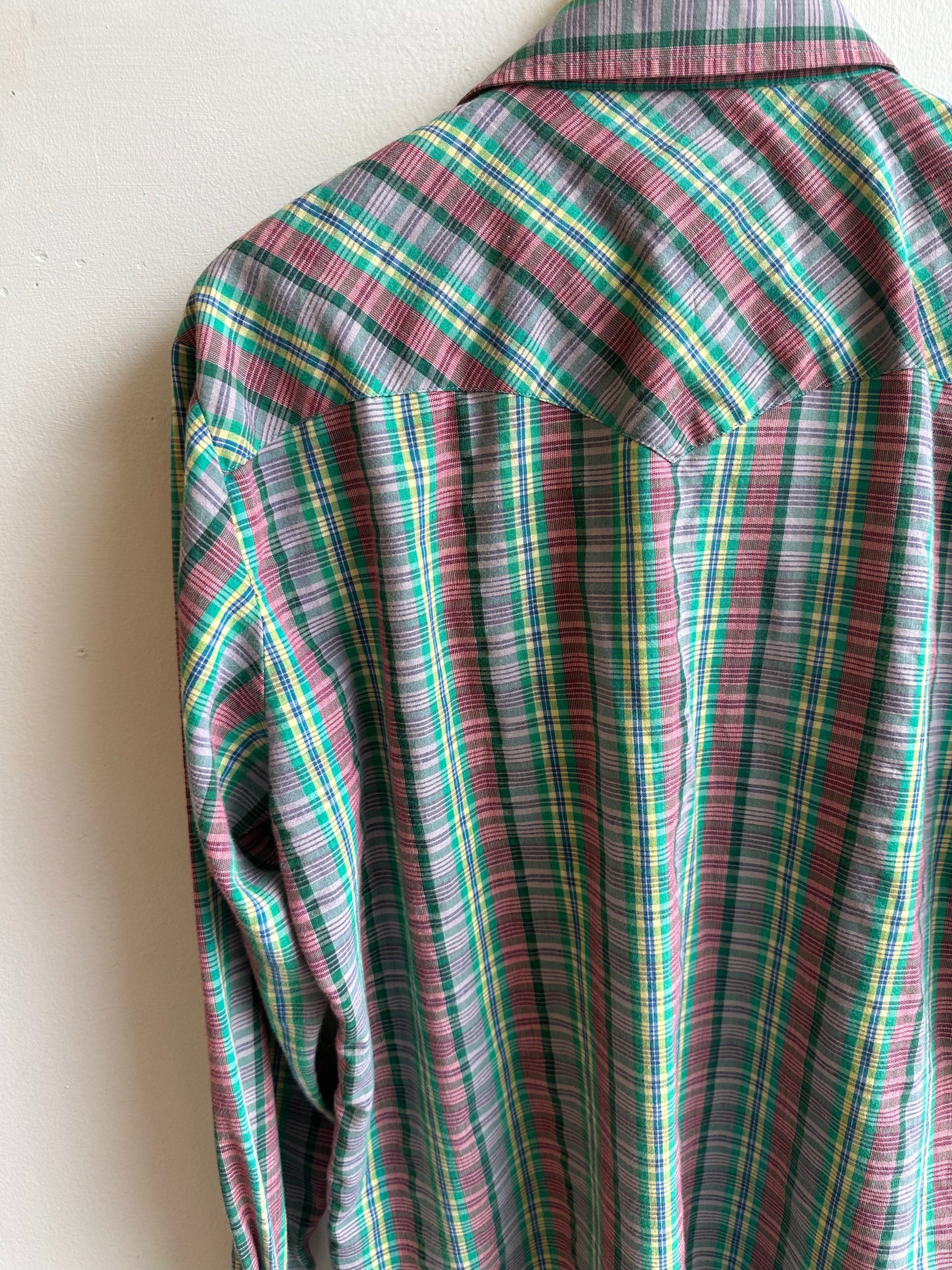 Vintage Bronco Plaid Western Snap Shirt | Size Large
