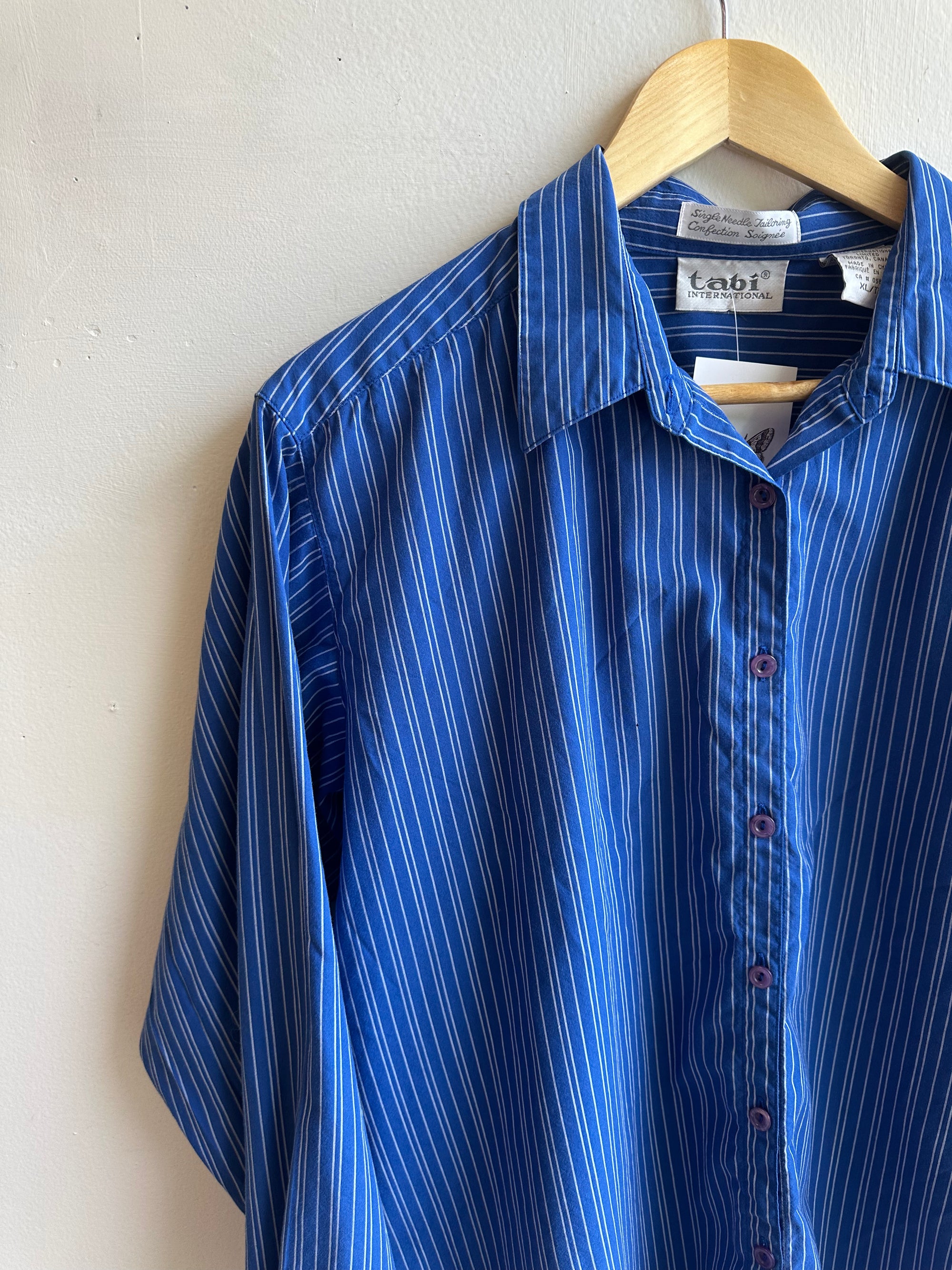 Vintage Tabi Royal Blue Striped Button-Up | Size XL