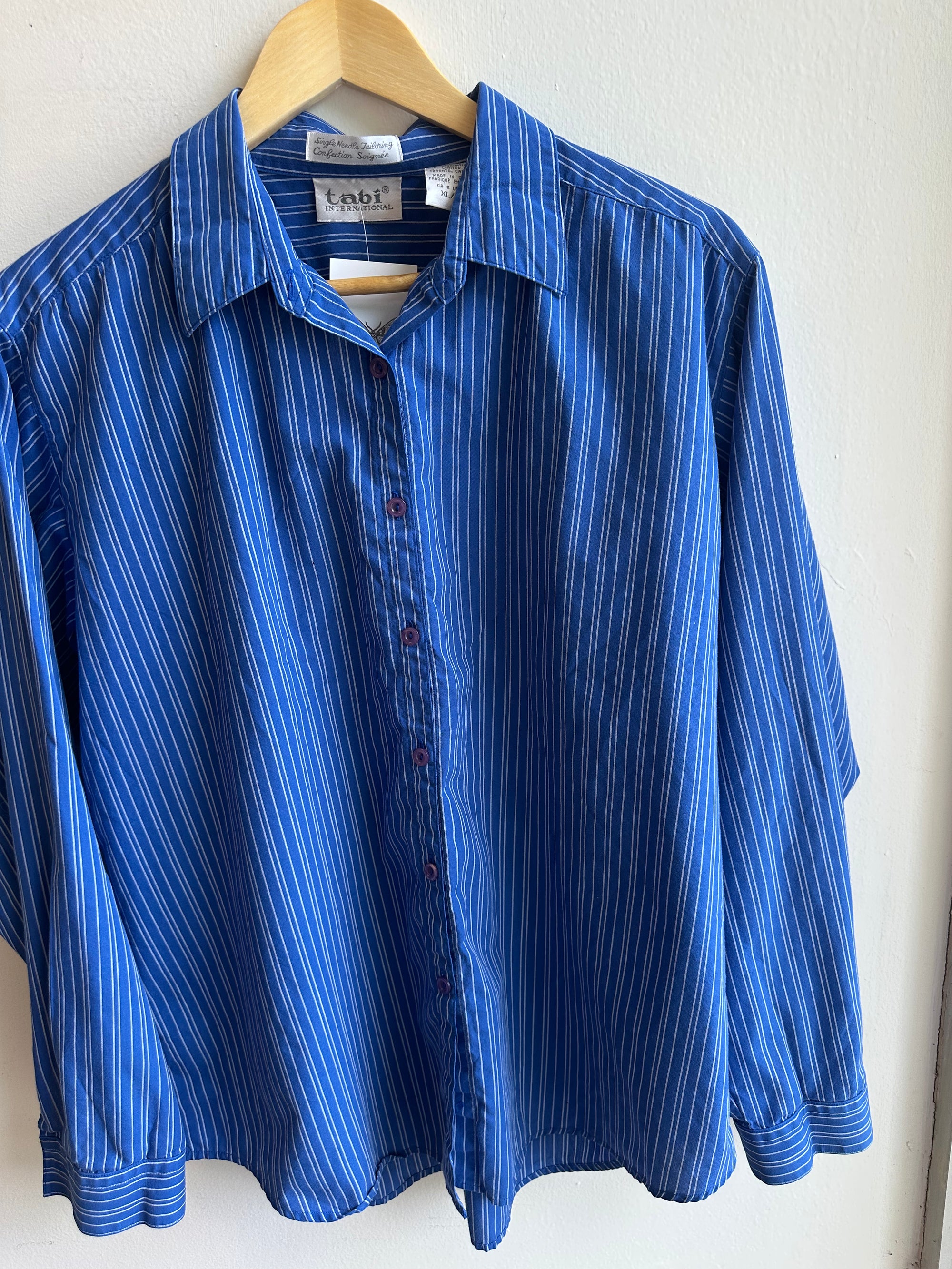 Vintage Tabi Royal Blue Striped Button-Up | Size XL