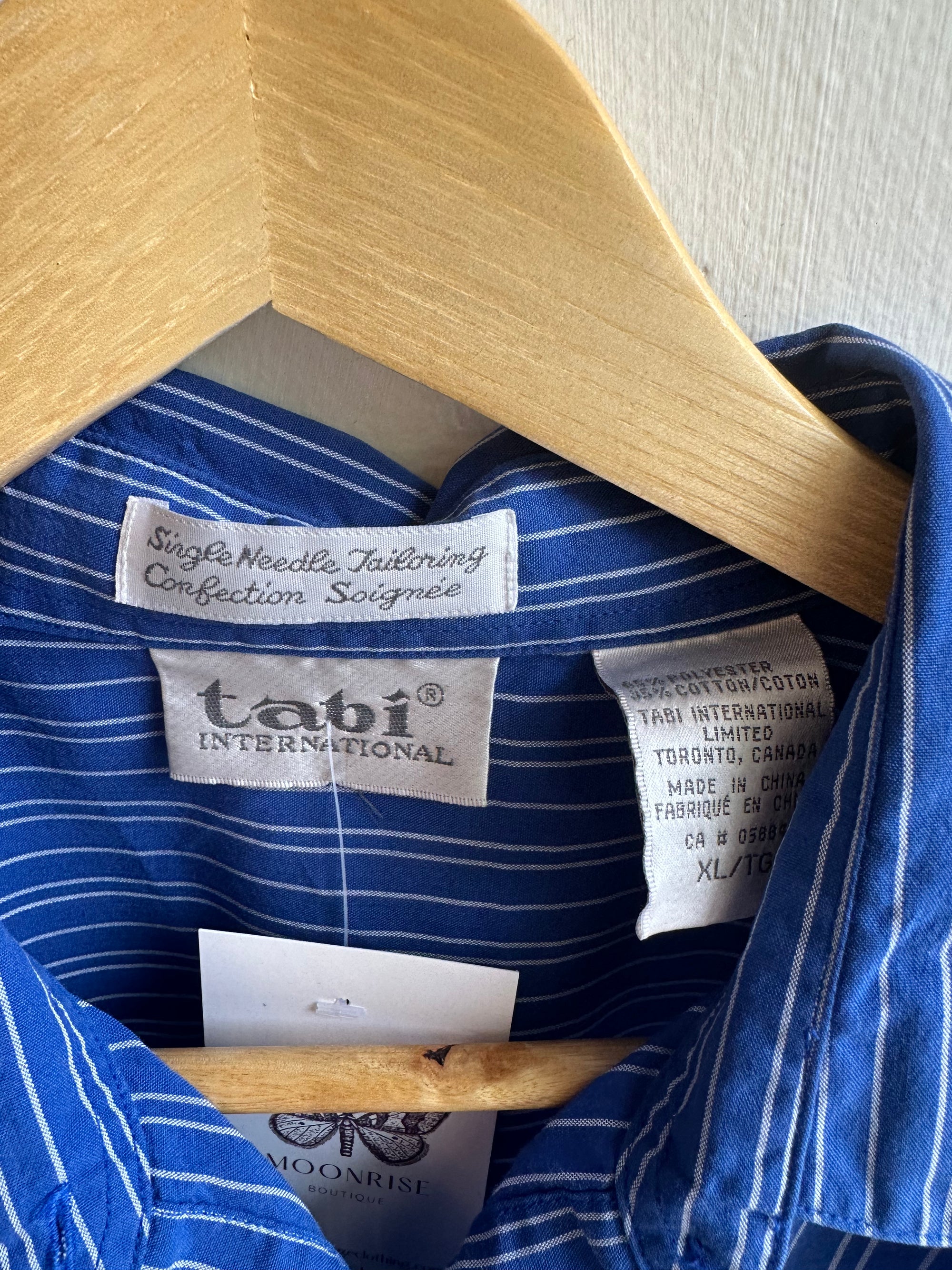 Vintage Tabi Royal Blue Striped Button-Up | Size XL