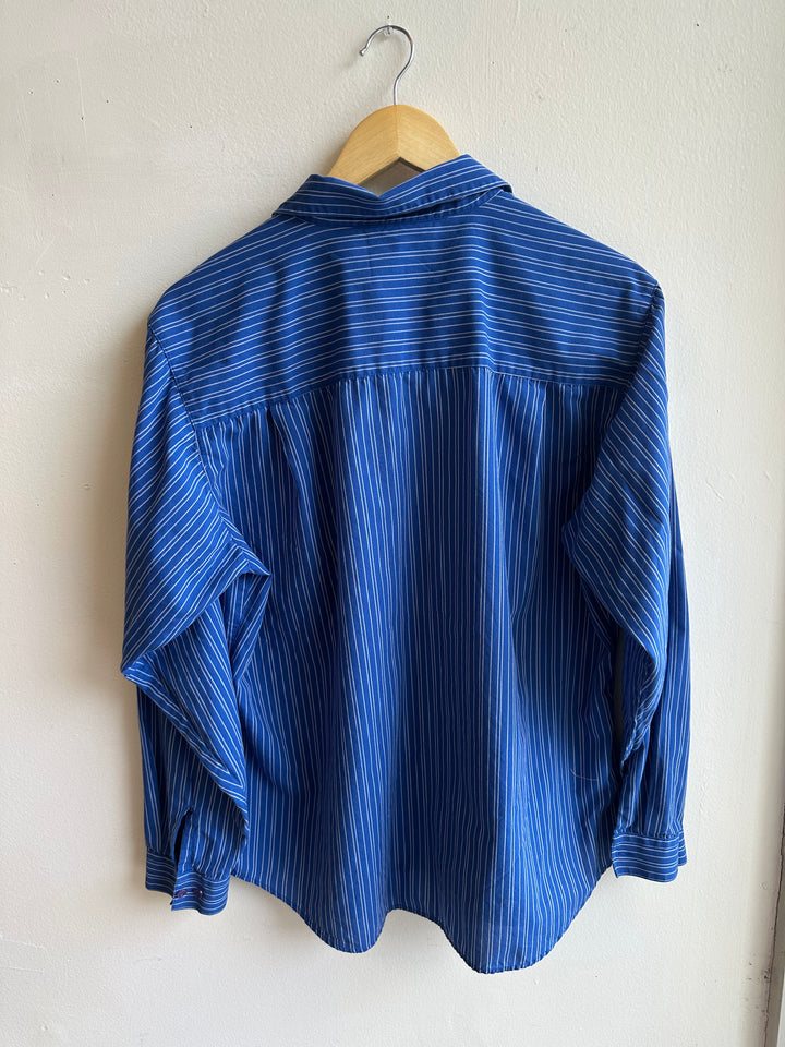 Vintage Tabi Royal Blue Striped Button-Up | Size XL