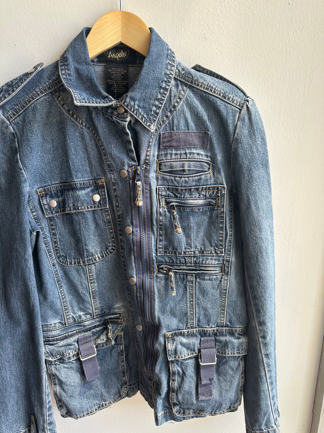 Vintage Y2K Utility Denim Jacket – Cargo Pocket Detail | Size Large
