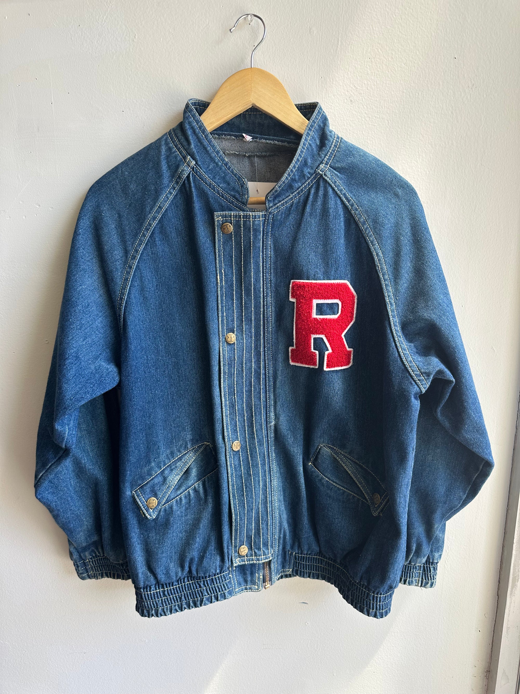 Vintage Road Runner “R” Varsity Denim Jacket – 80s/90s Throwback | Size Large
