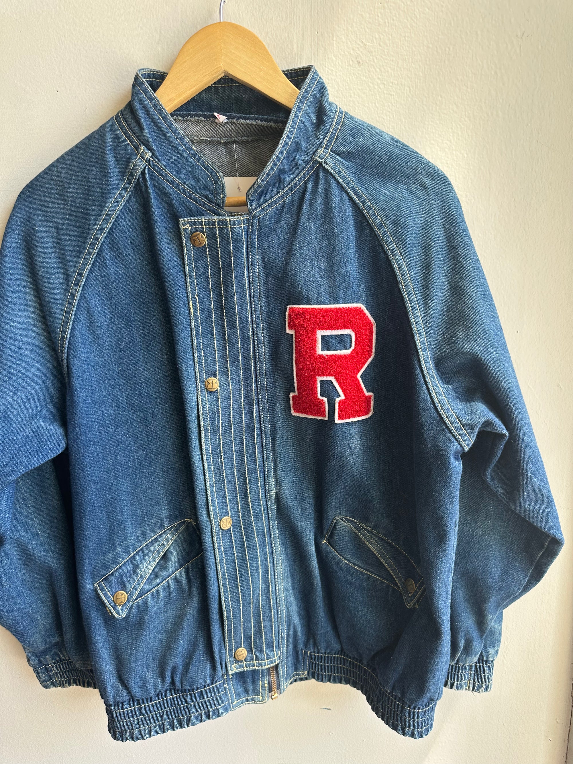 Vintage Road Runner “R” Varsity Denim Jacket – 80s/90s Throwback | Size Large