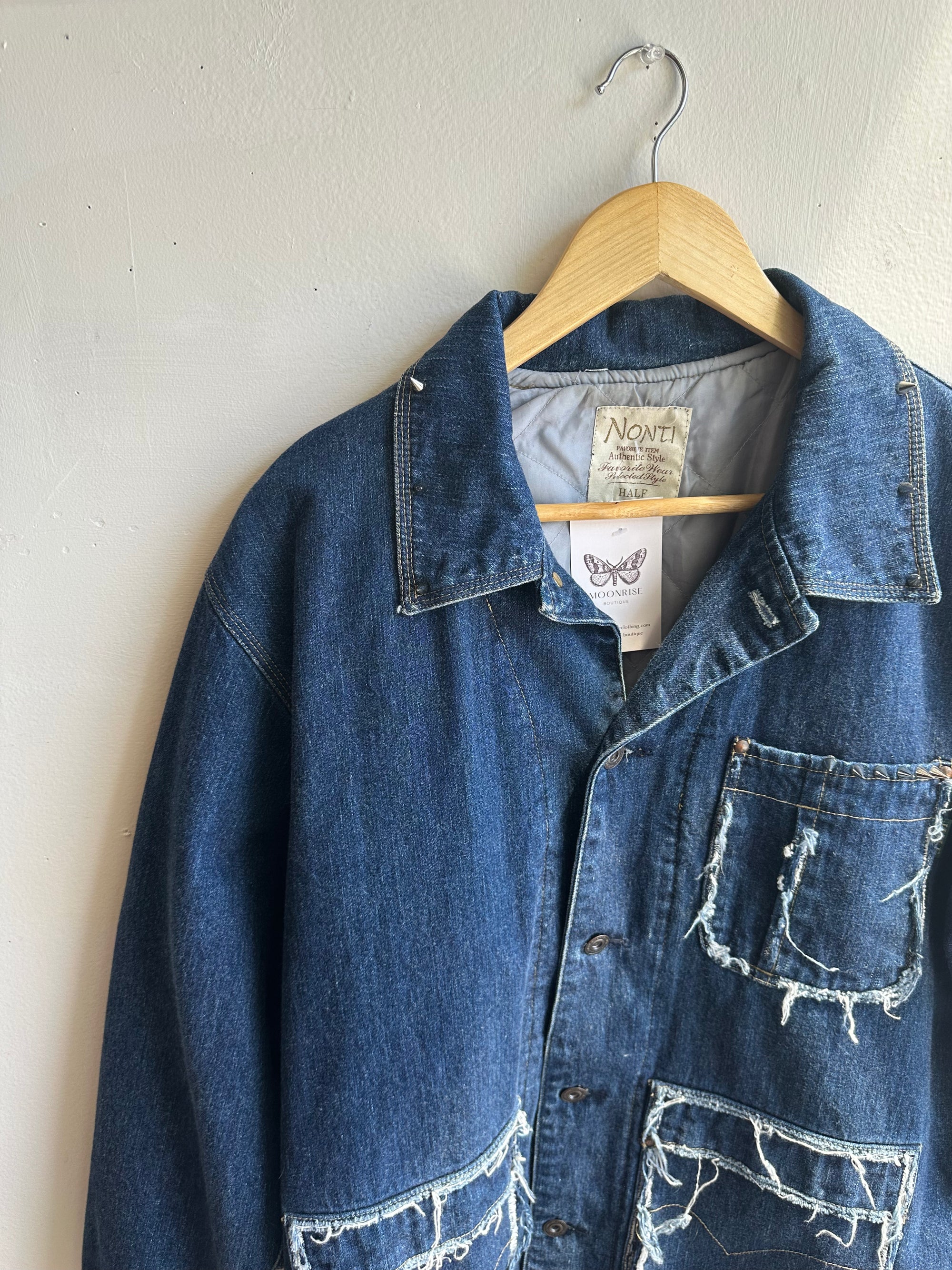 Vintage “Fray State” Denim Workwear Jacket – NONTI Brand | Size Large