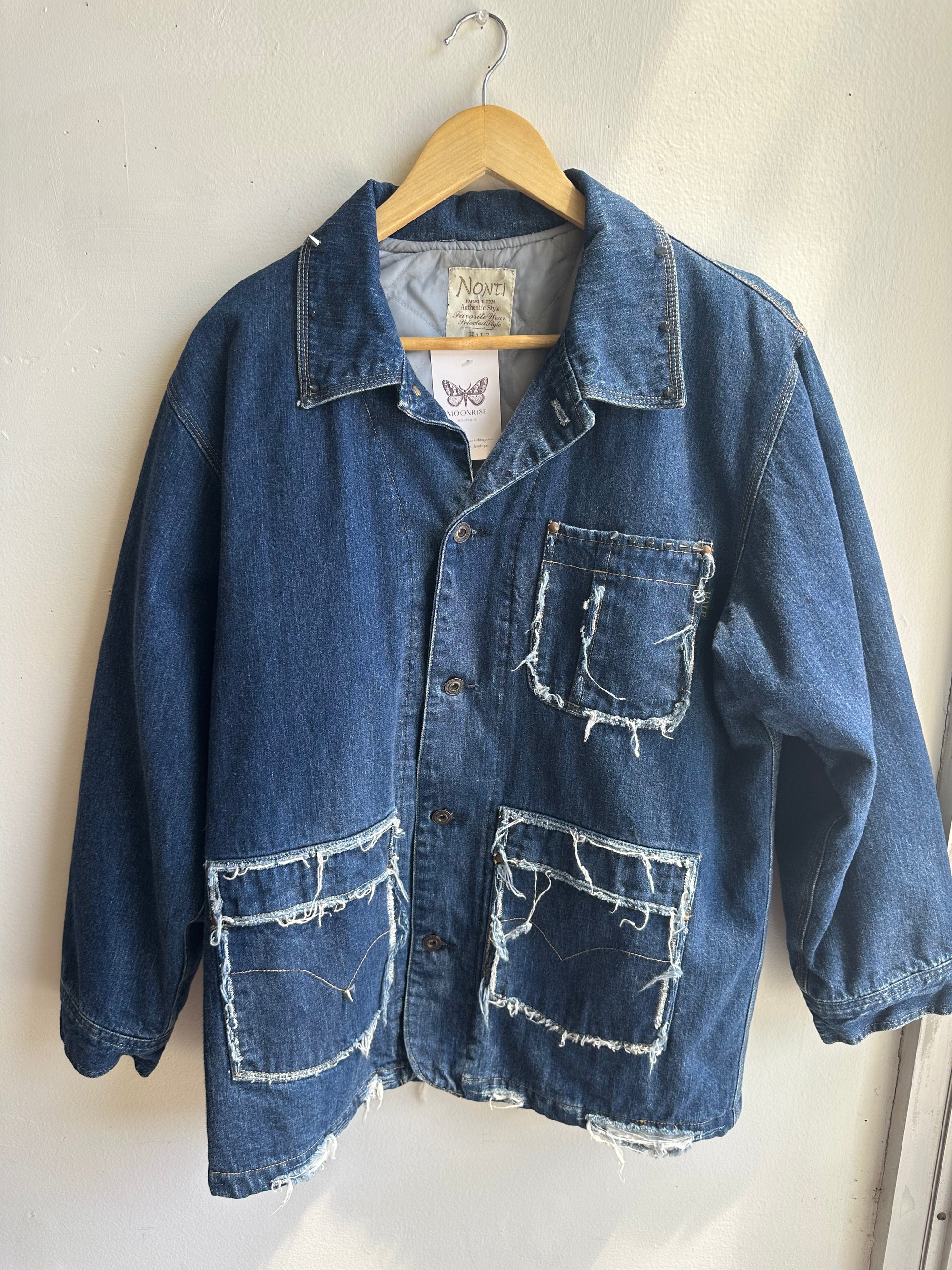 Vintage “Fray State” Denim Workwear Jacket – NONTI Brand | Size Large