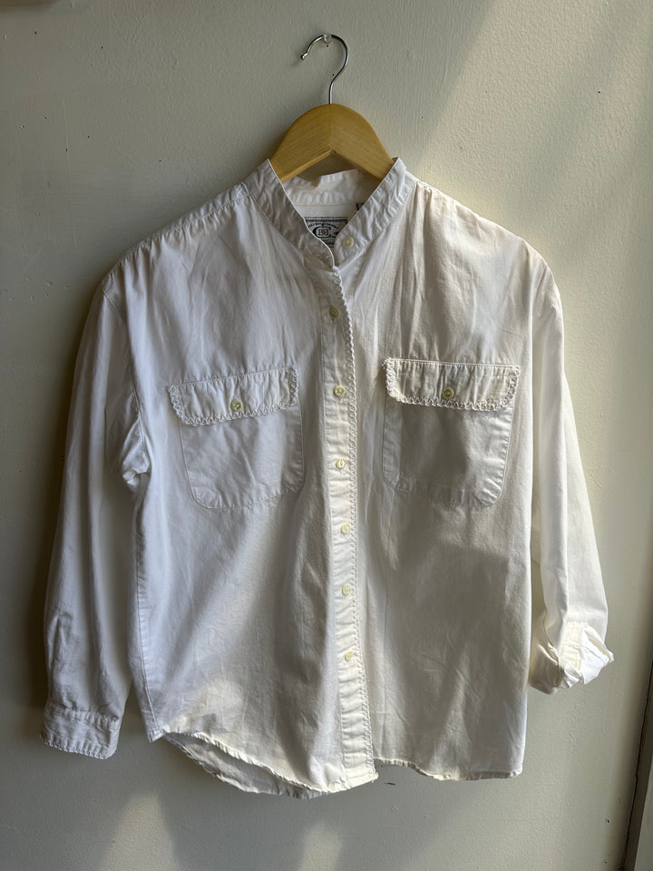 Vintage Bugle Boy Mandarin Collar Shirt – White Cotton Button-Up | Size Small