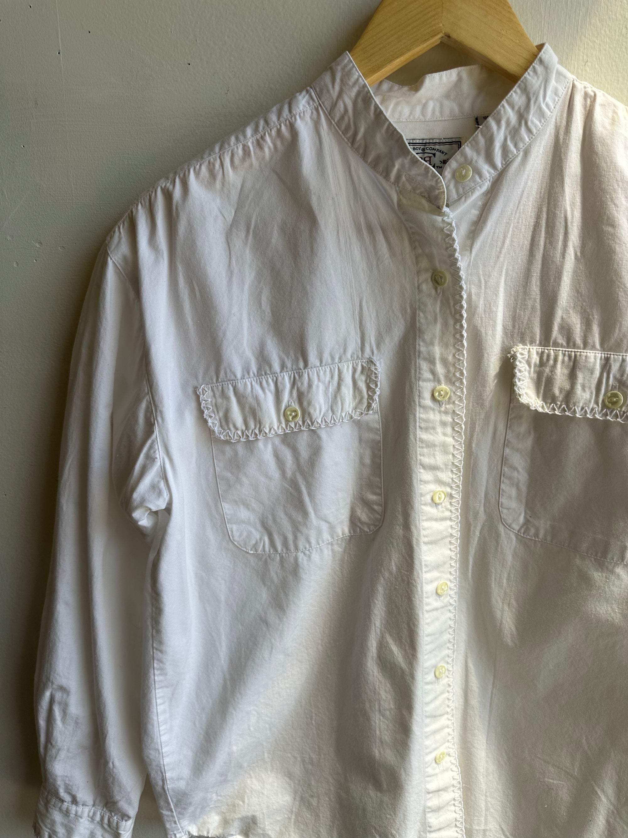 Vintage Bugle Boy Mandarin Collar Shirt – White Cotton Button-Up | Size Small