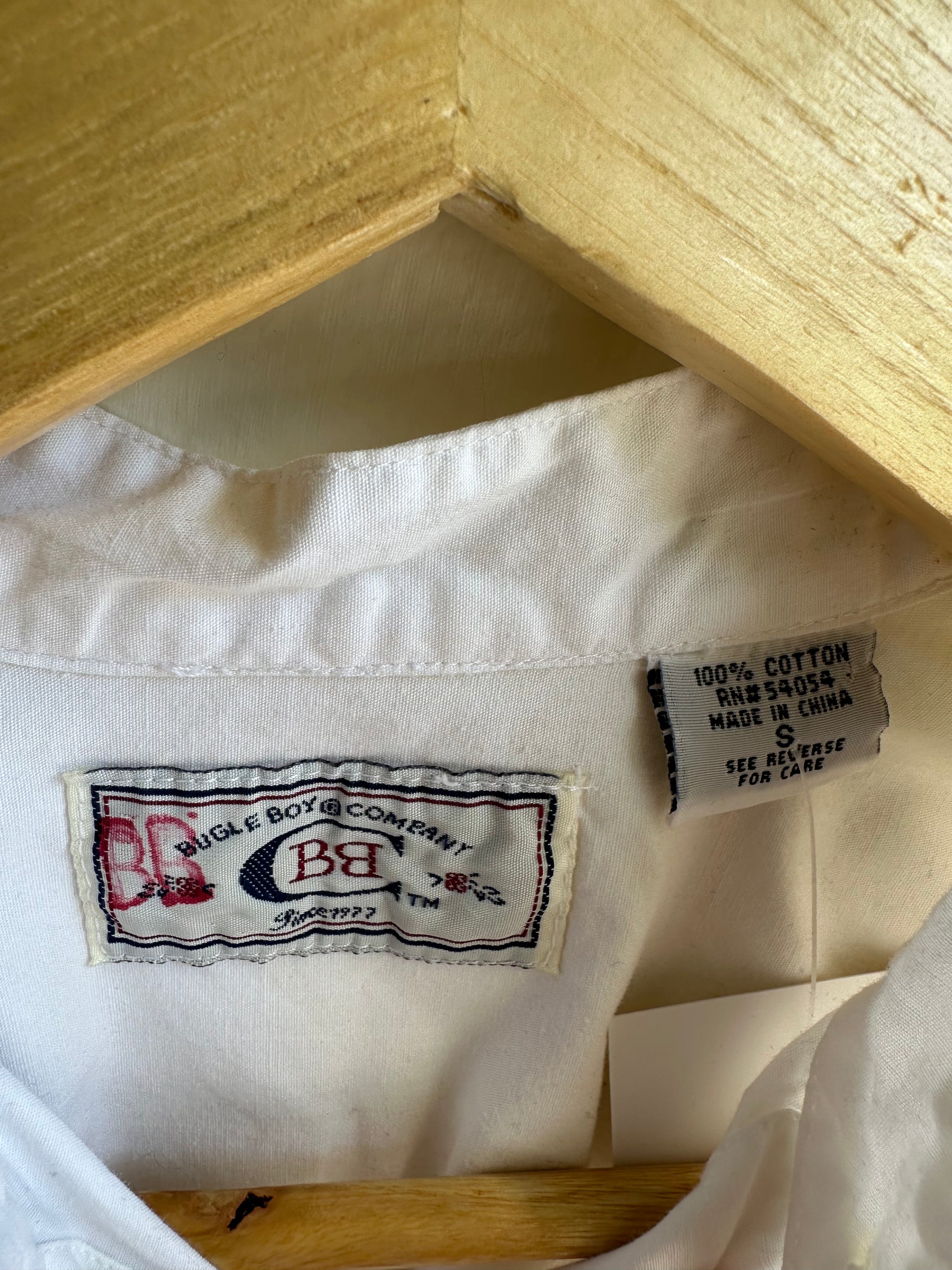 Vintage Bugle Boy Mandarin Collar Shirt – White Cotton Button-Up | Size Small