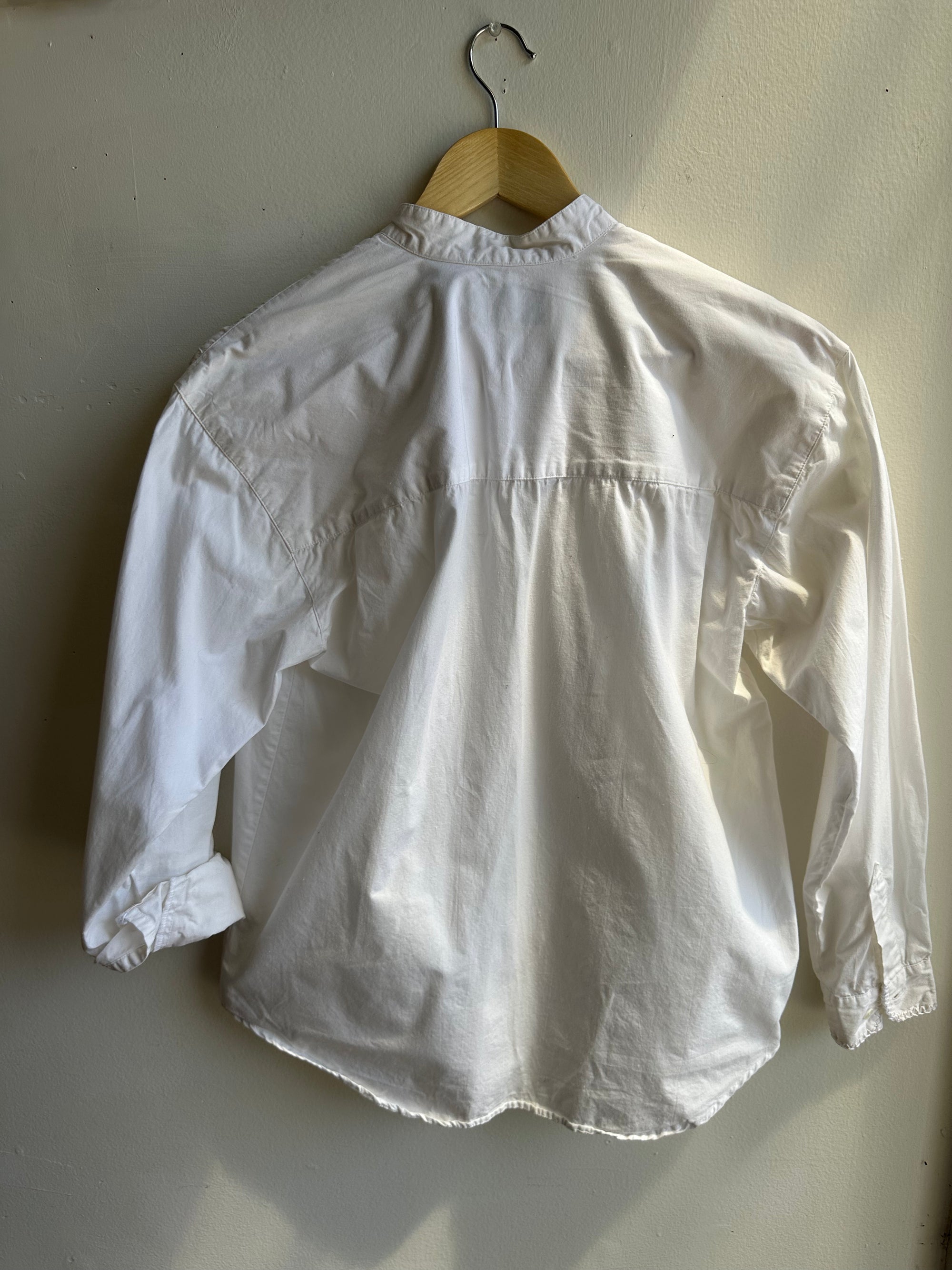 Vintage Bugle Boy Mandarin Collar Shirt – White Cotton Button-Up | Size Small