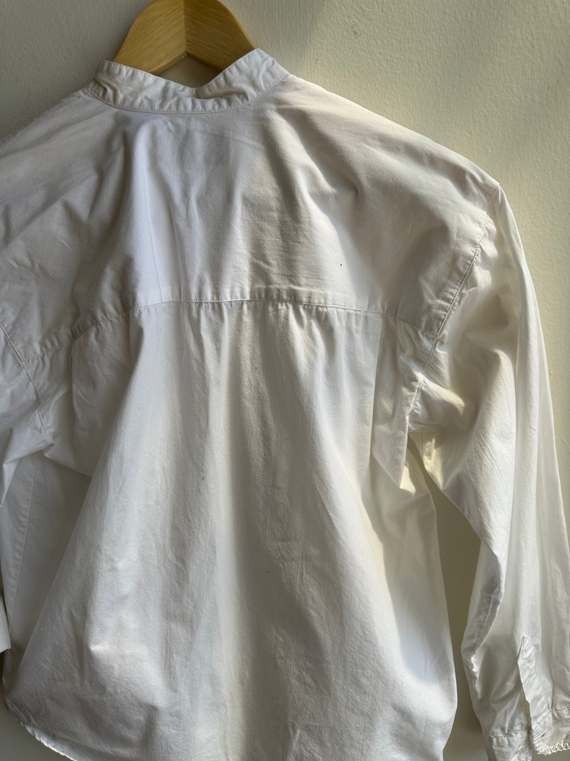 Vintage Bugle Boy Mandarin Collar Shirt – White Cotton Button-Up | Size Small