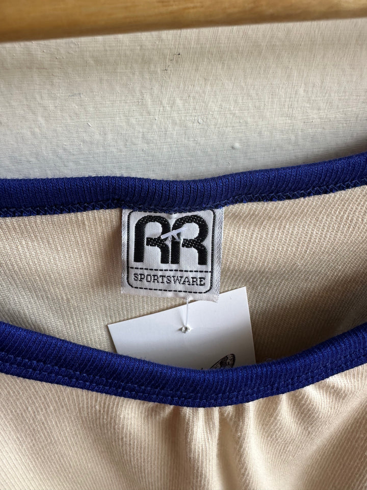 Vintage RR Sportsware Tank – Retro Racer Trim in Cream + Blue | Size Medium