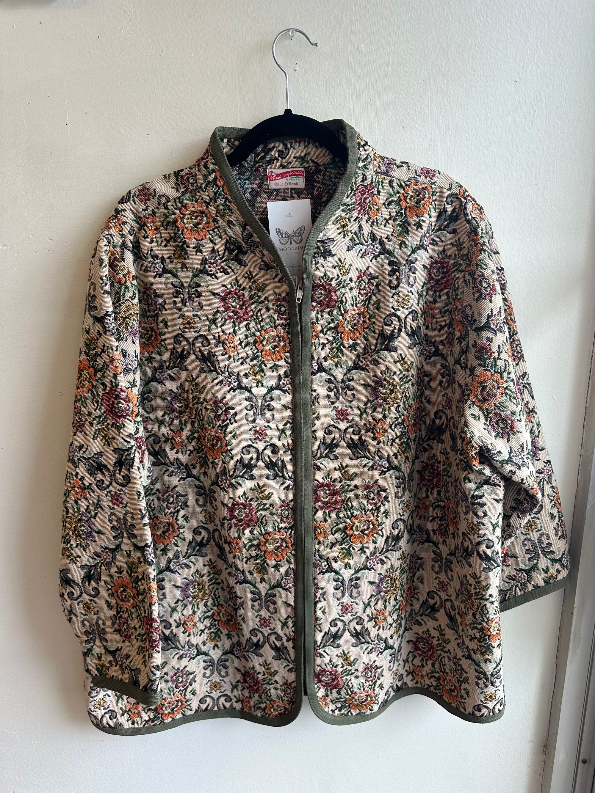 Handmade Vintage Garden Tapestry Jacket by Shella – Size XL