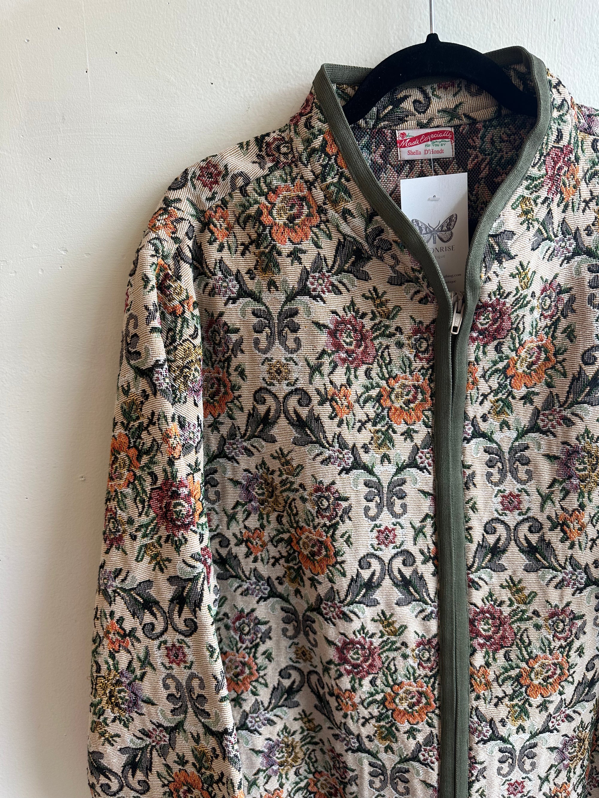 Handmade Vintage Garden Tapestry Jacket by Shella – Size XL