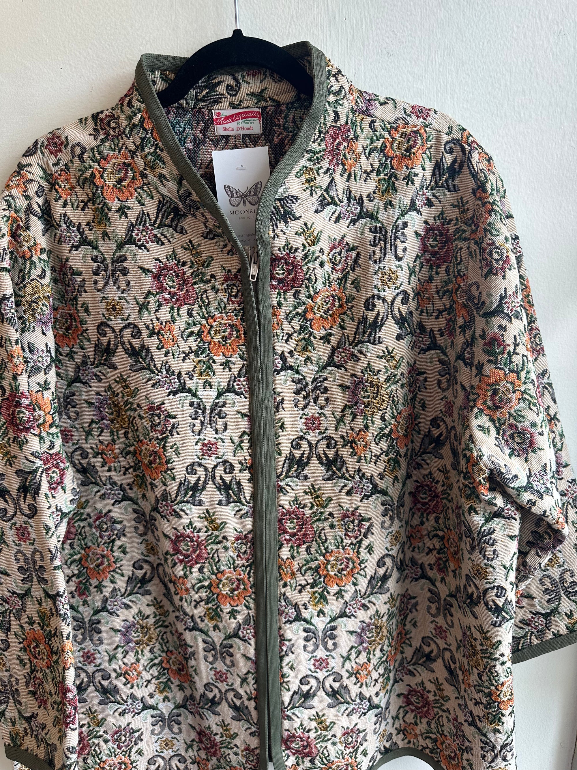 Handmade Vintage Garden Tapestry Jacket by Shella – Size XL