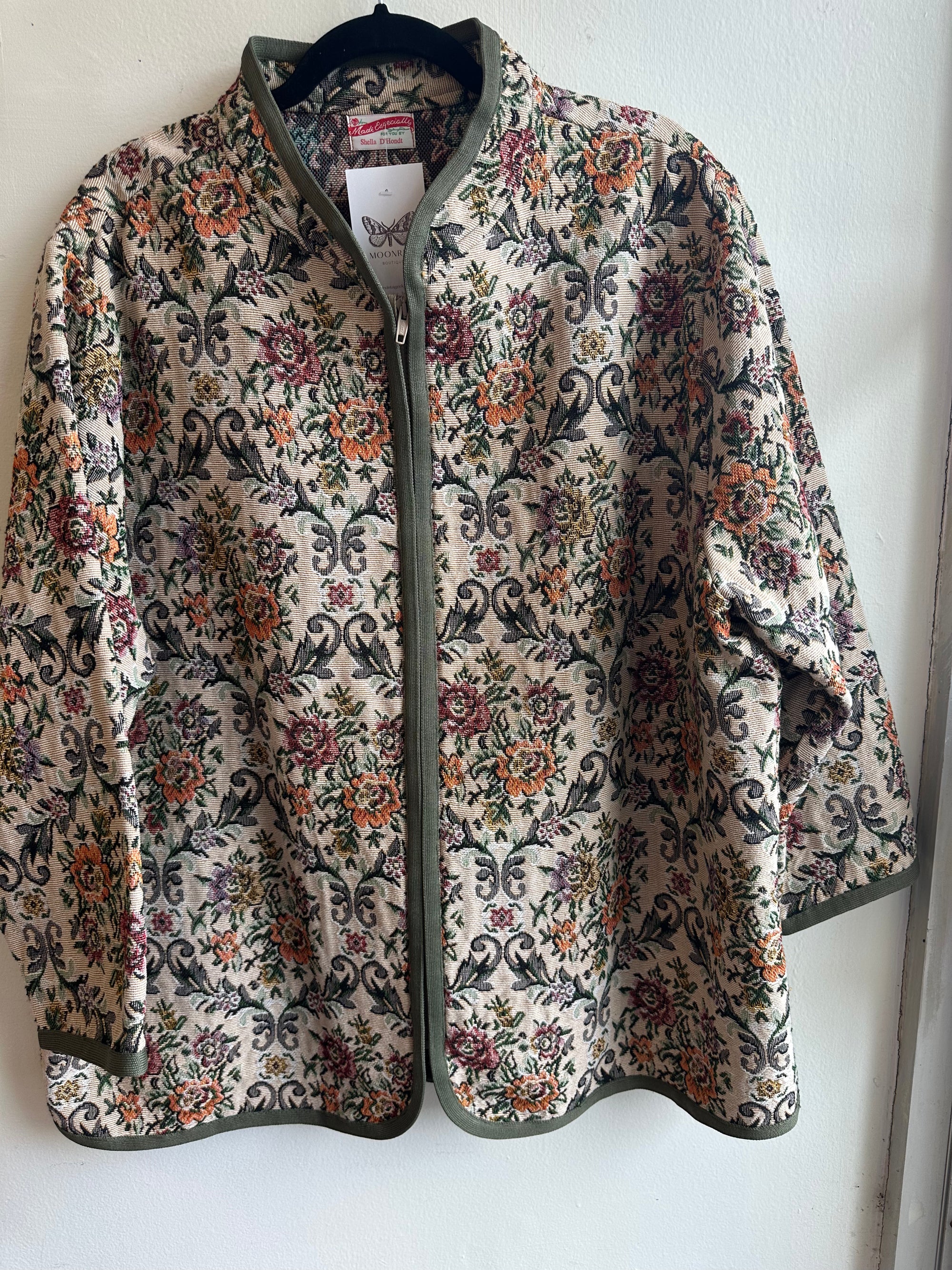 Handmade Vintage Garden Tapestry Jacket by Shella – Size XL