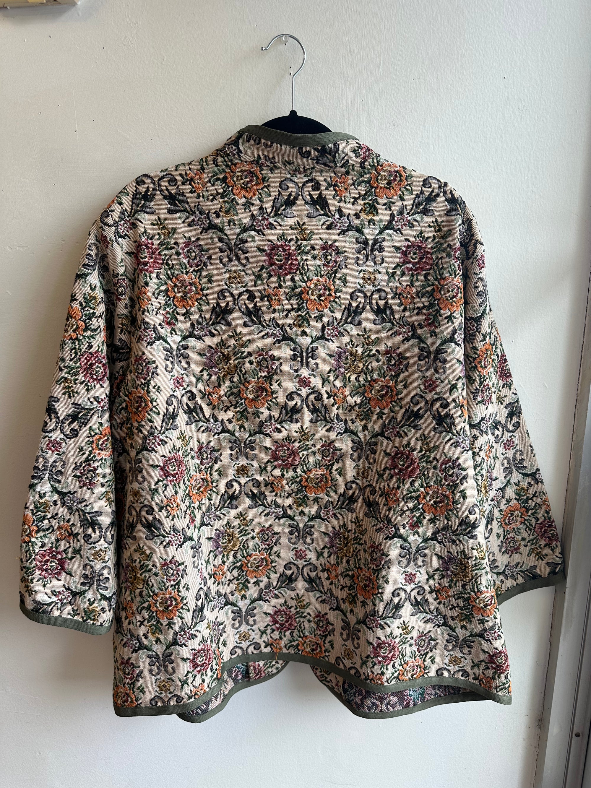 Handmade Vintage Garden Tapestry Jacket by Shella – Size XL