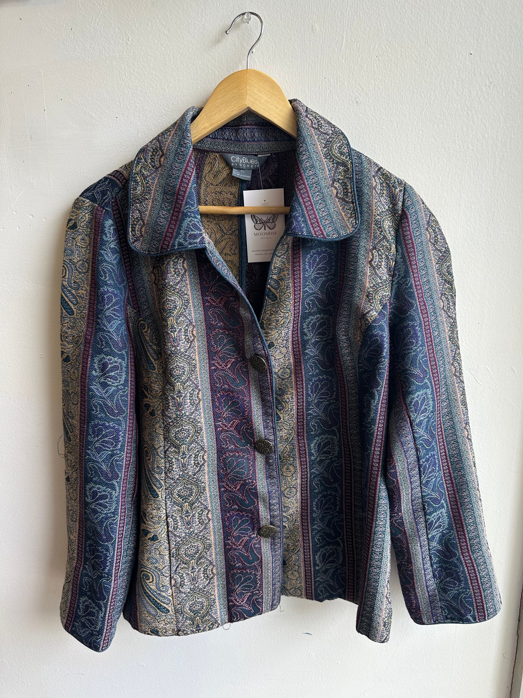 City Blues Vintage Tapestry Button-Up Jacket – Size L