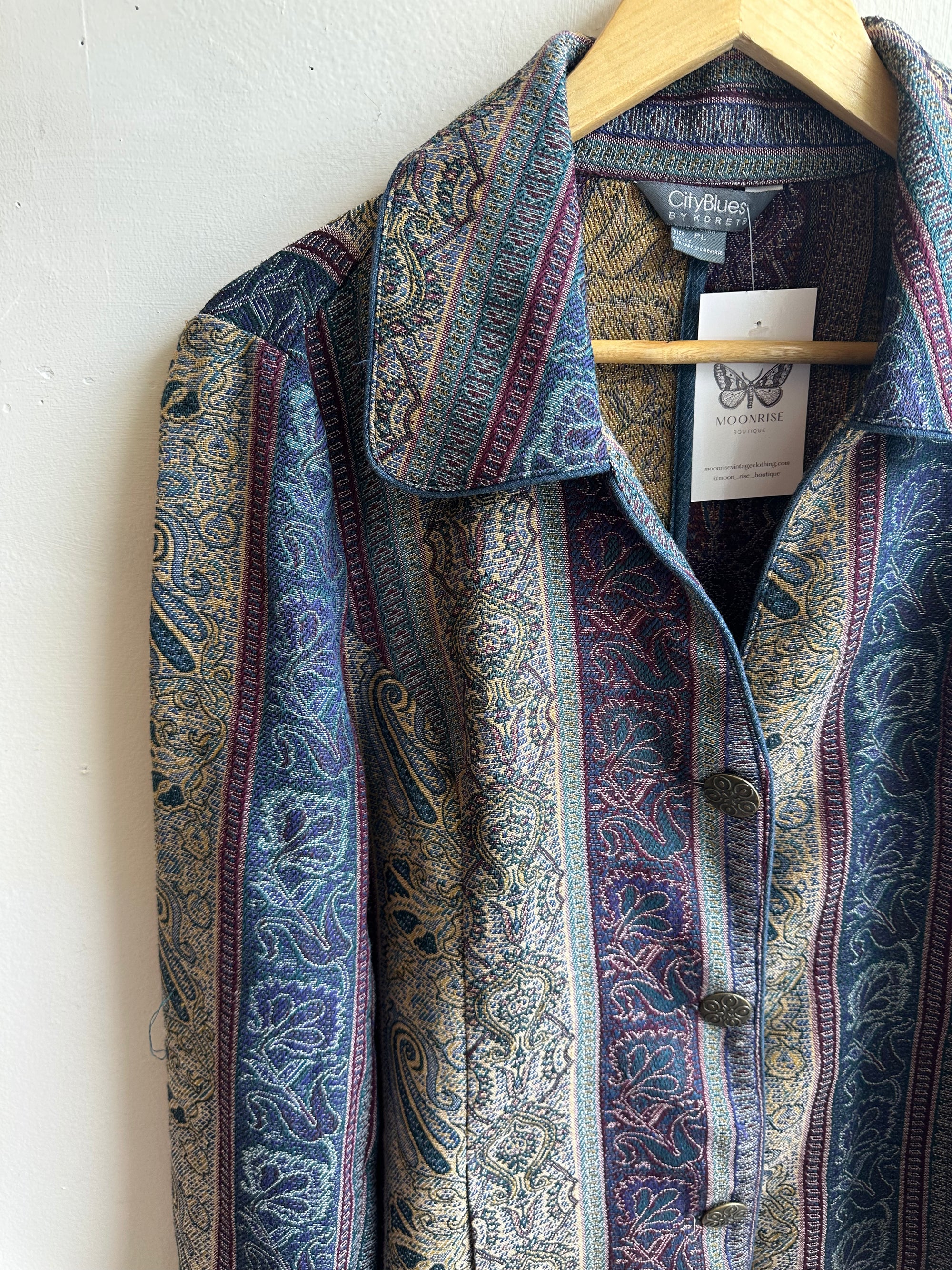 City Blues Vintage Tapestry Button-Up Jacket – Size L