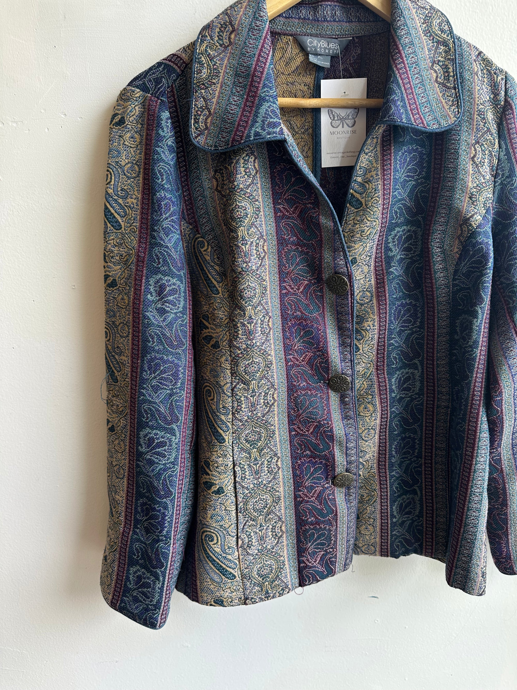 City Blues Vintage Tapestry Button-Up Jacket – Size L