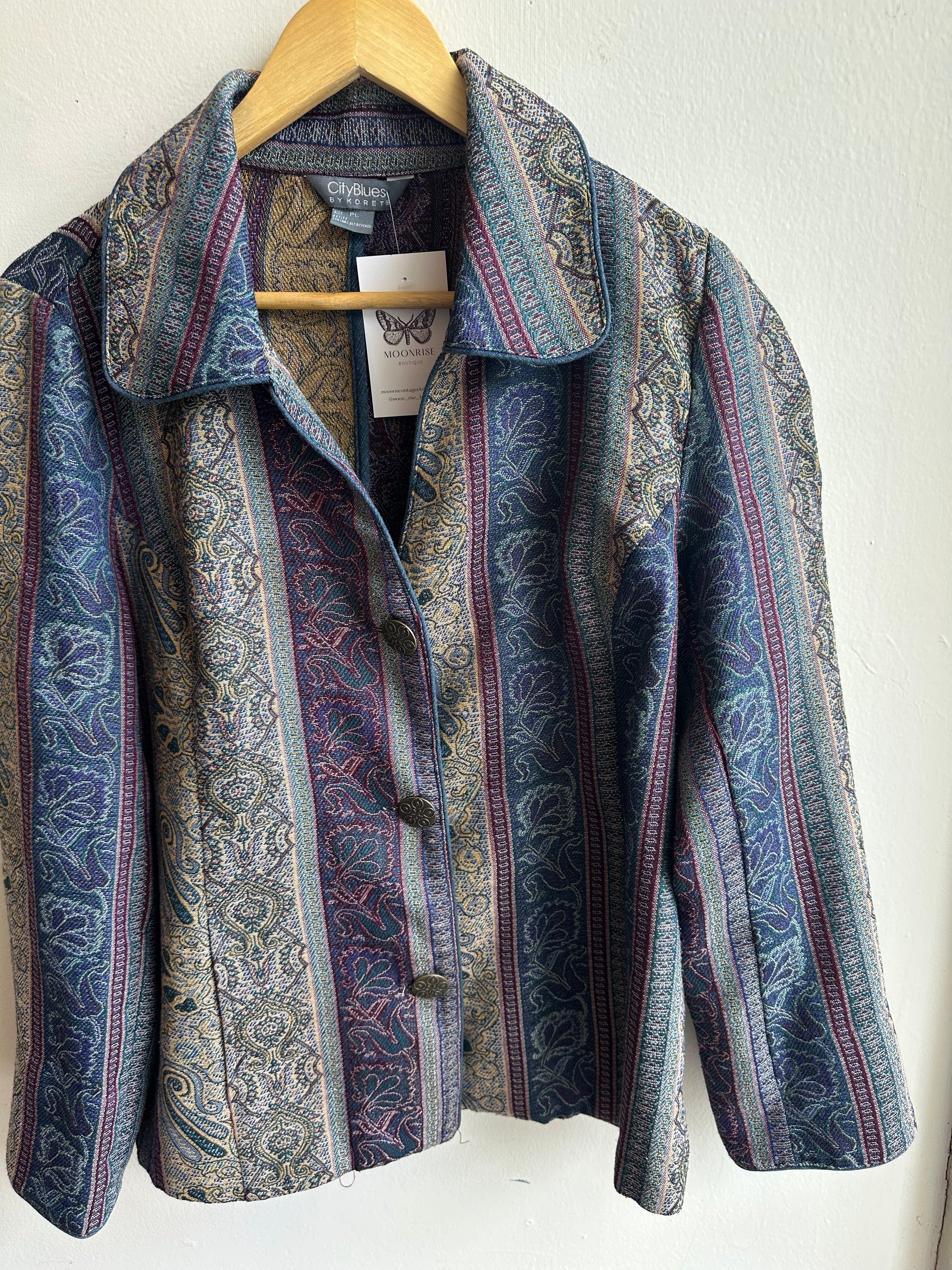 City Blues Vintage Tapestry Button-Up Jacket – Size L
