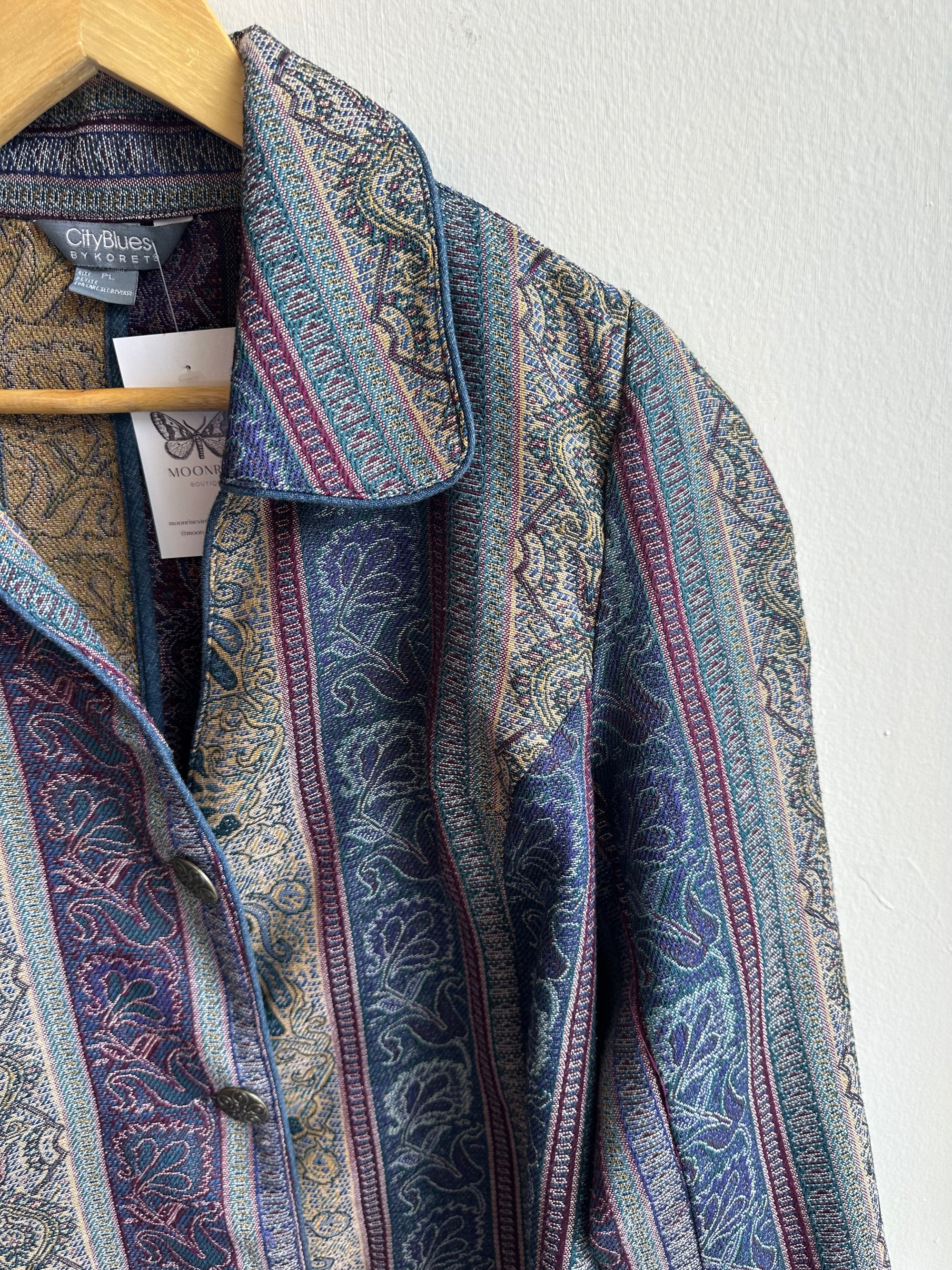 City Blues Vintage Tapestry Button-Up Jacket – Size L
