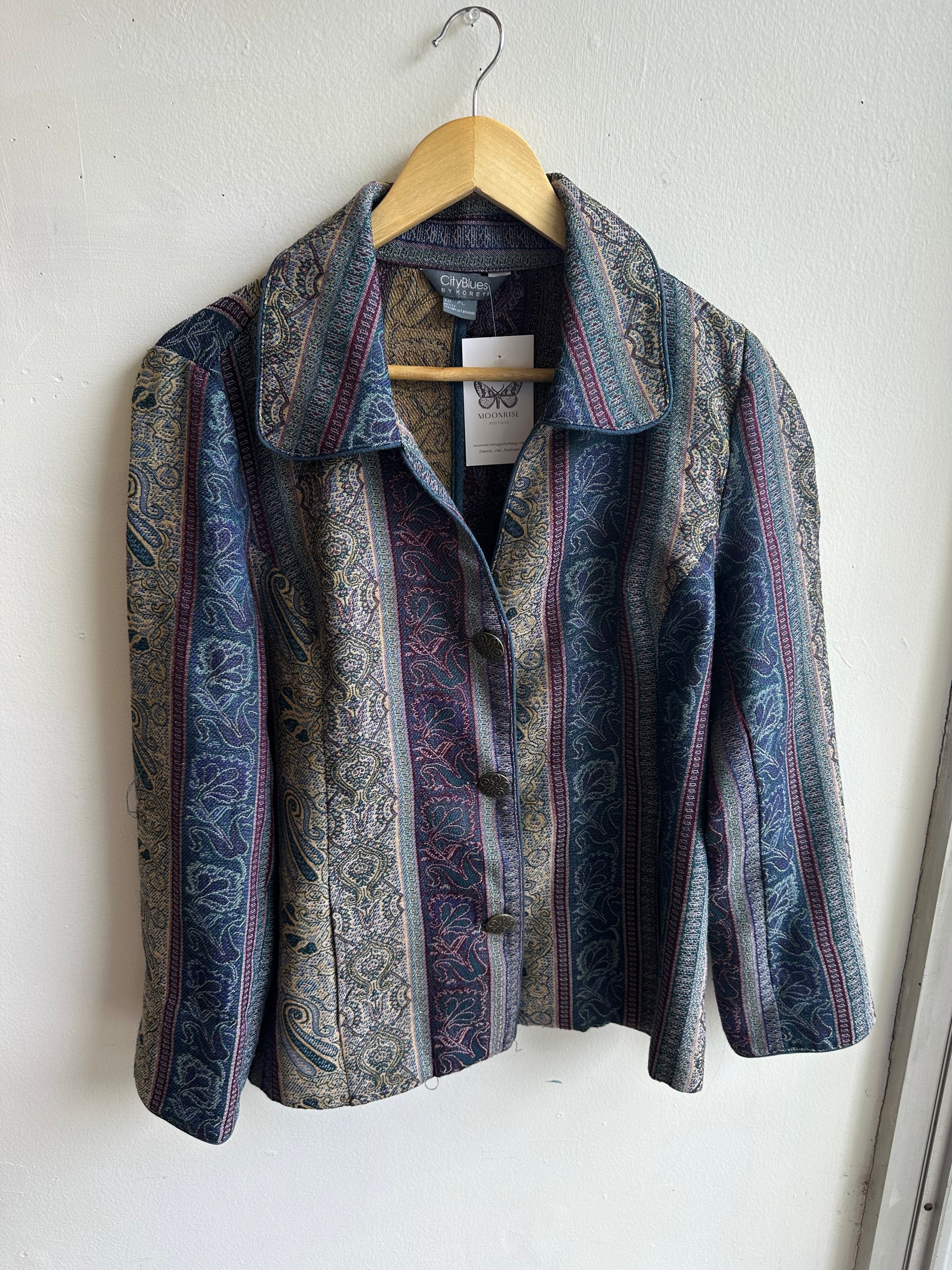 City Blues Vintage Tapestry Button-Up Jacket – Size L