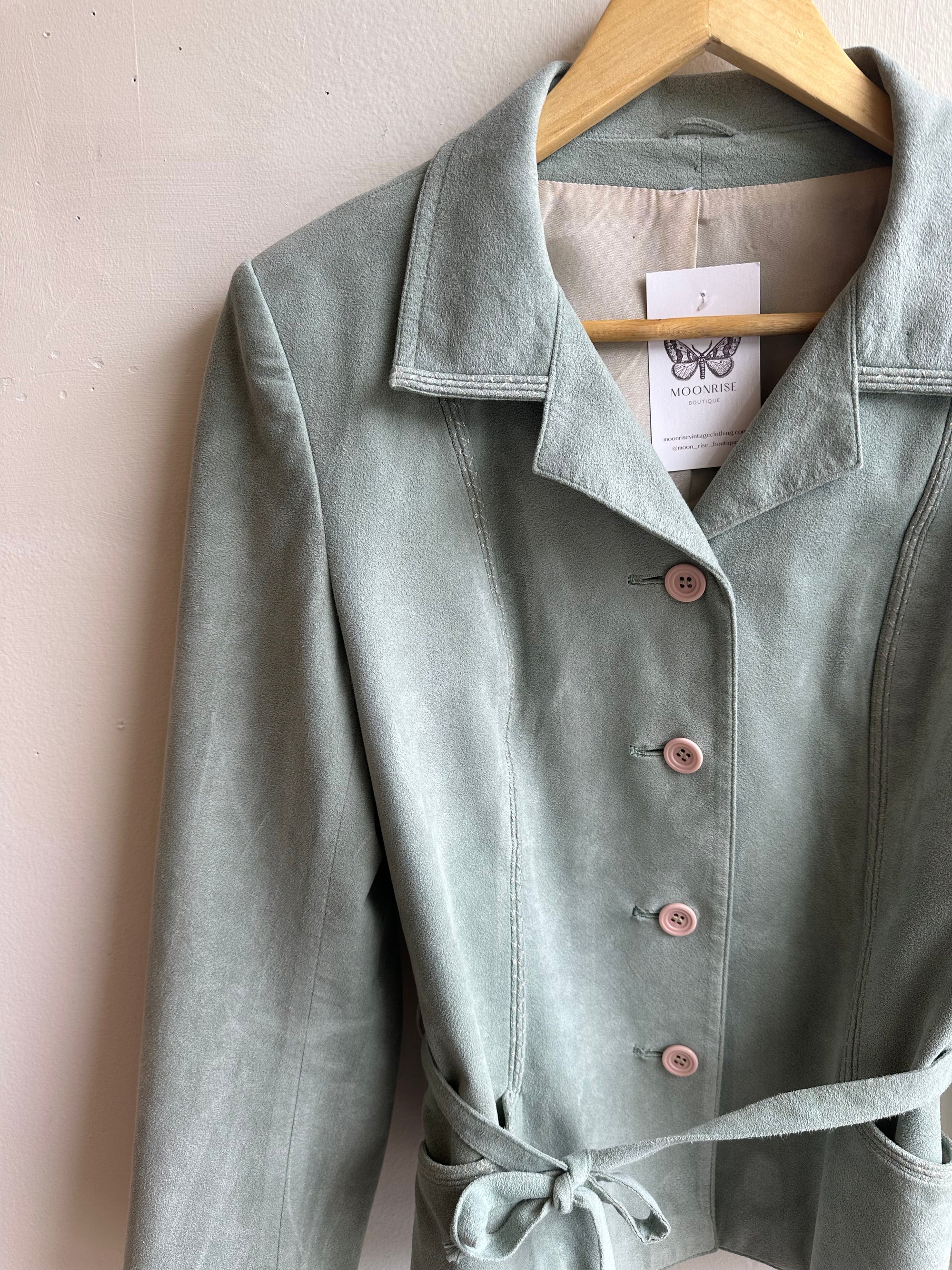 Vintage Sage Suede Belted Jacket – Size M