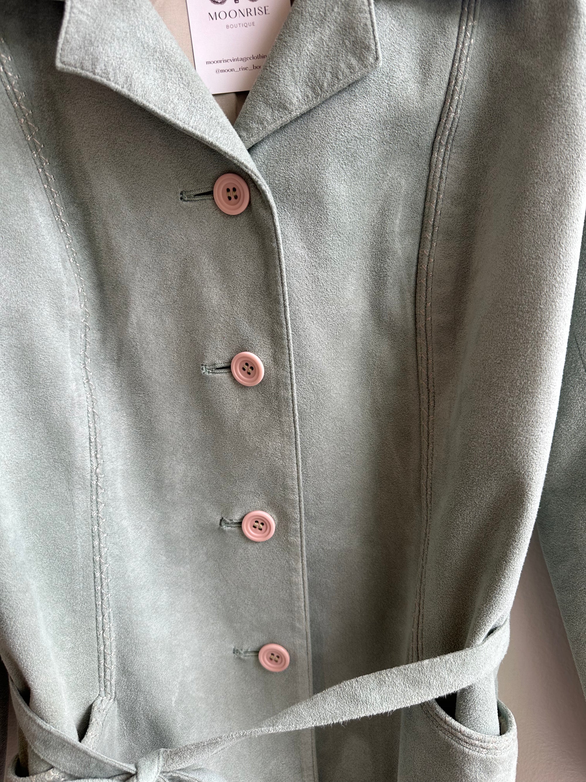 Vintage Sage Suede Belted Jacket – Size M