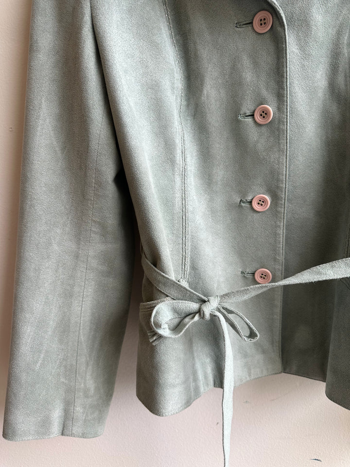 Vintage Sage Suede Belted Jacket – Size M