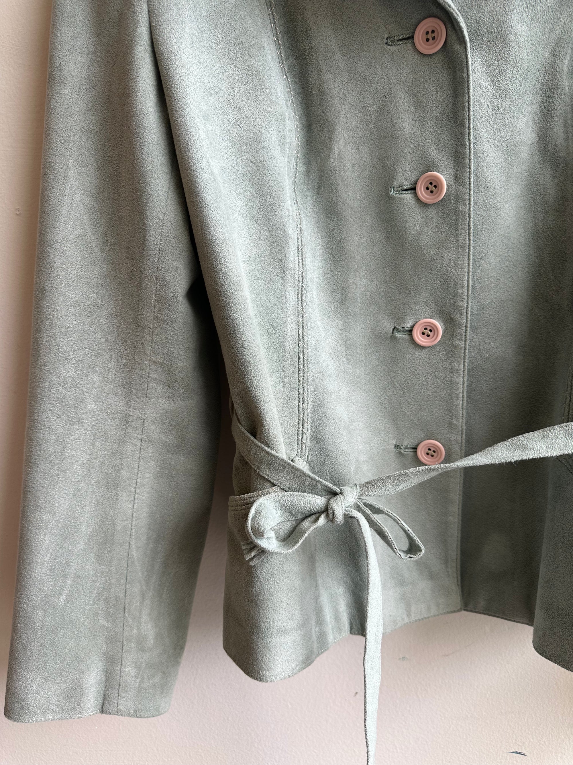 Vintage Sage Suede Belted Jacket – Size M