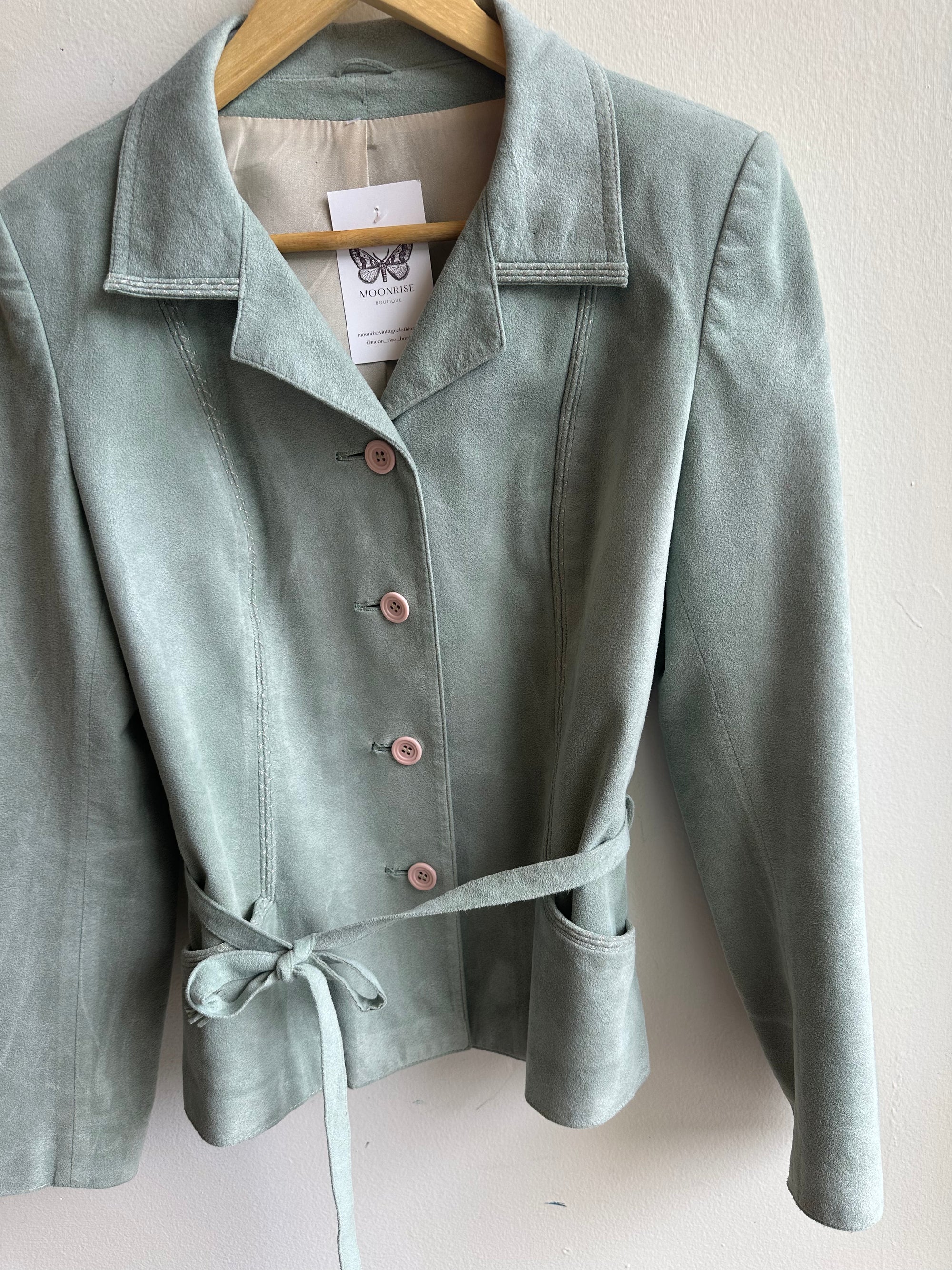 Vintage Sage Suede Belted Jacket – Size M