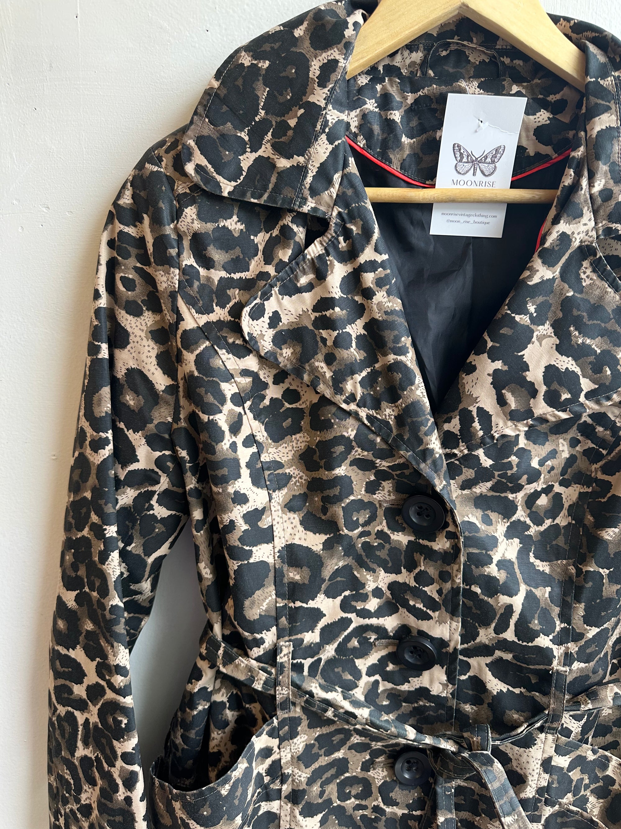 Vintage Leopard Print Belted Trench Coat – Size L