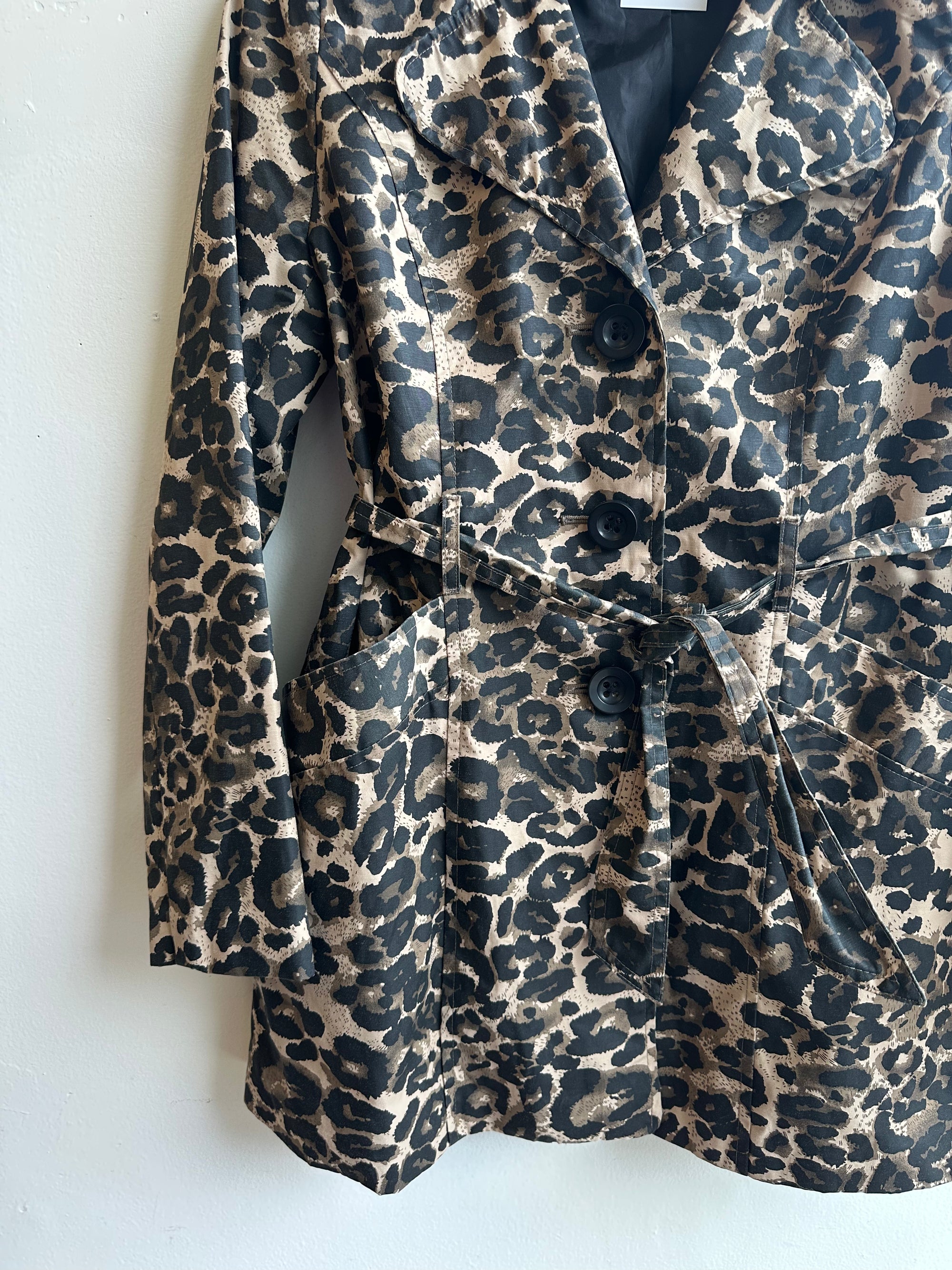 Vintage Leopard Print Belted Trench Coat – Size L