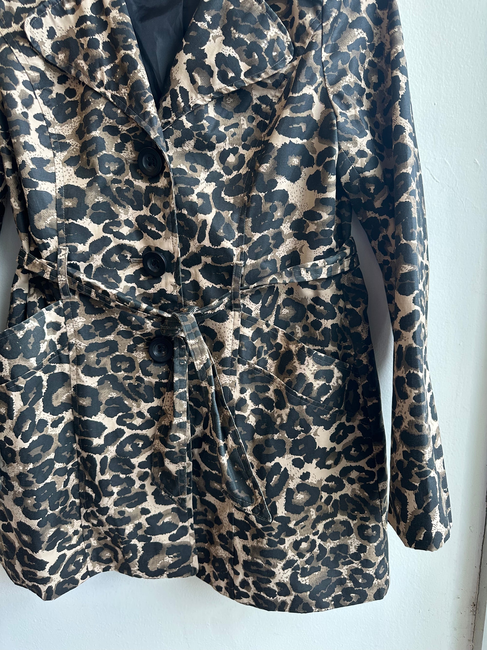 Vintage Leopard Print Belted Trench Coat – Size L
