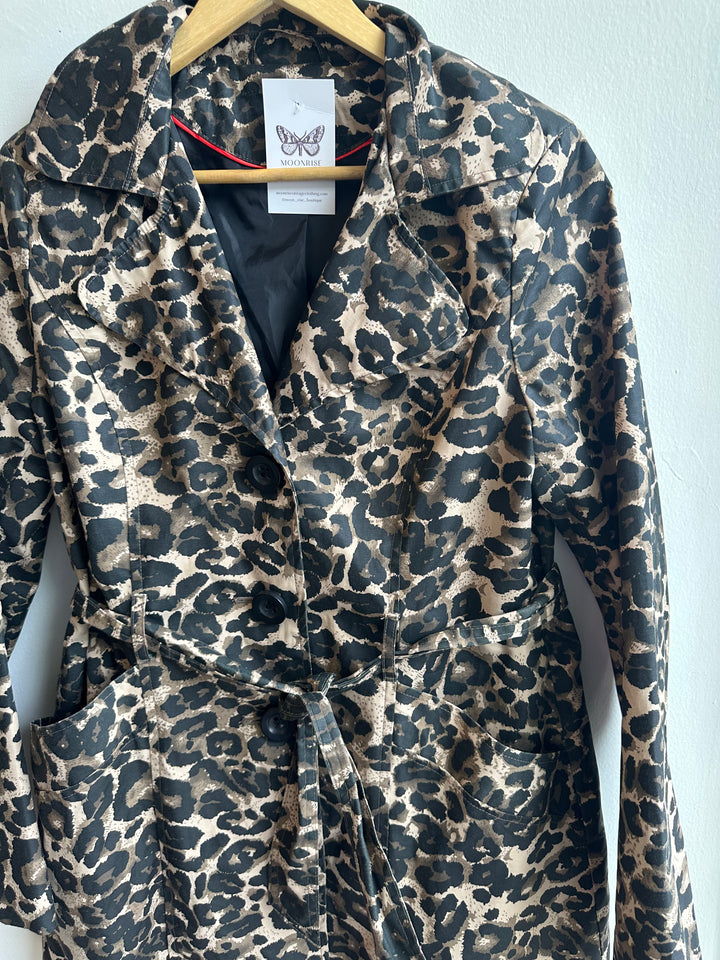 Vintage Leopard Print Belted Trench Coat – Size L