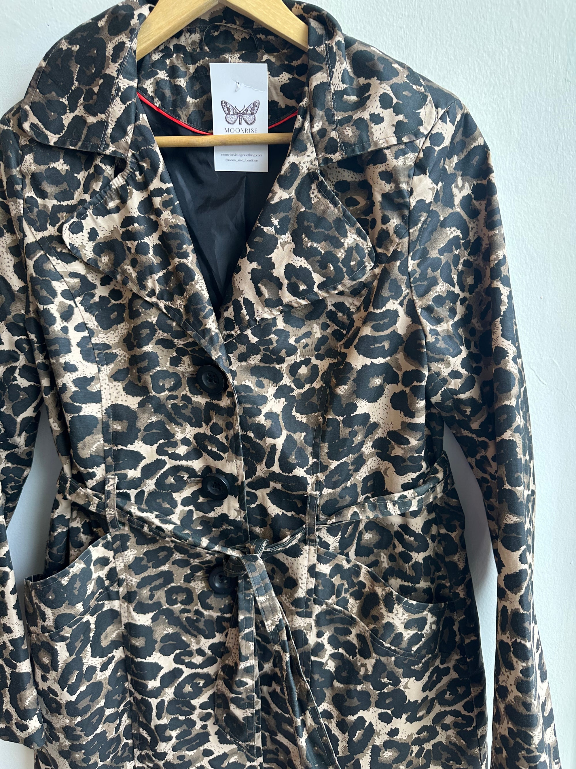 Vintage Leopard Print Belted Trench Coat – Size L