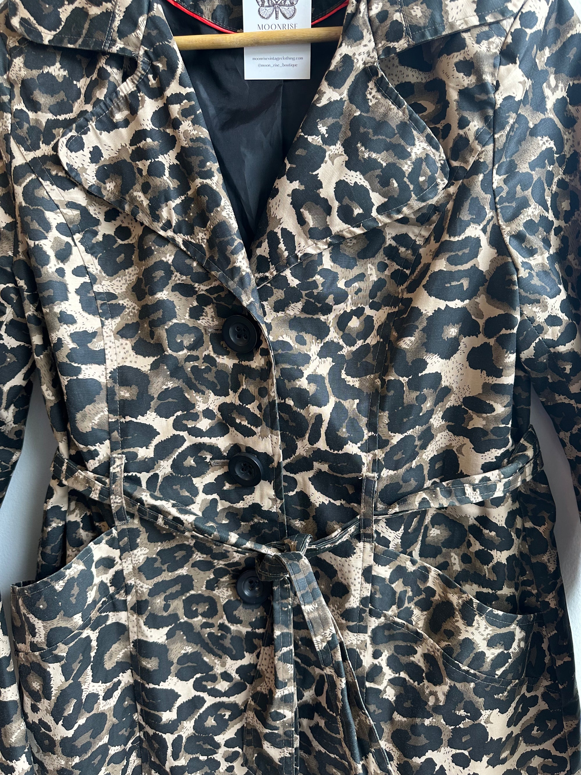 Vintage Leopard Print Belted Trench Coat – Size L
